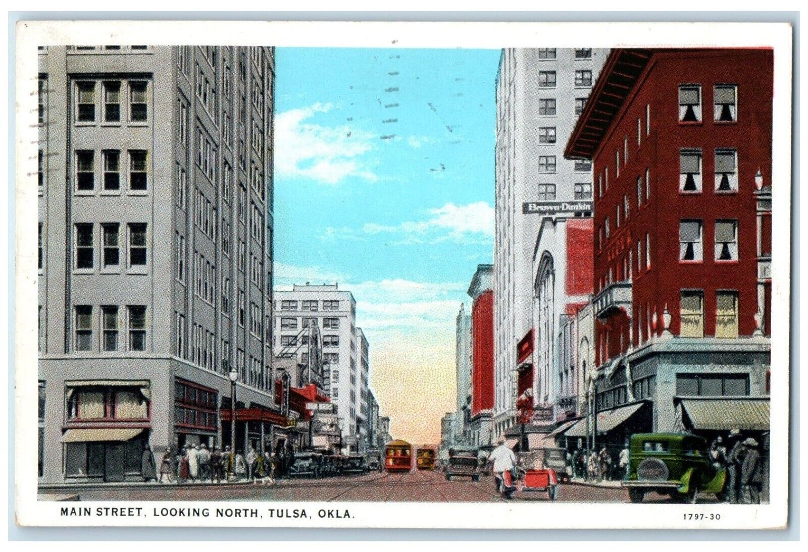1932 Main Street Looking North Exterior View Streetcar Tulsa Oklahoma Postcard