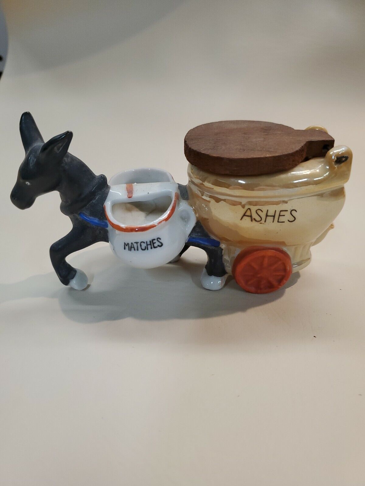 Estate -Vintage, Ceramic Donkey and Cart Ashtray  Made in Japan  