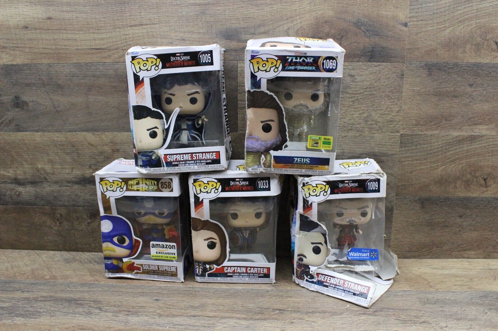 Lot of 5 Funko Pops with Damaged Boxes 1005 858 1069 1009 1033 Marvel