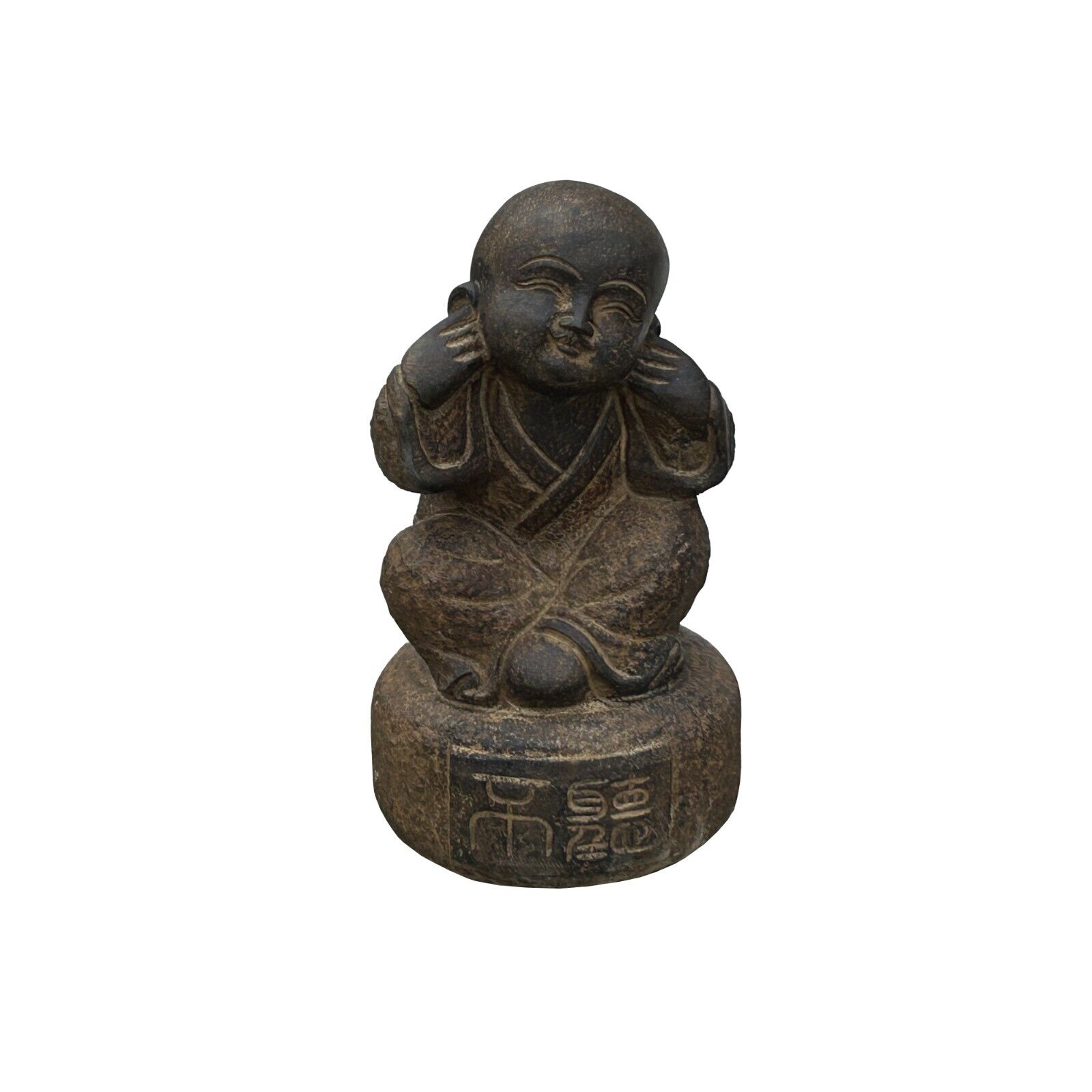 Oriental Gray Stone Little Lohon Monk Covering Ears Statue ws3627