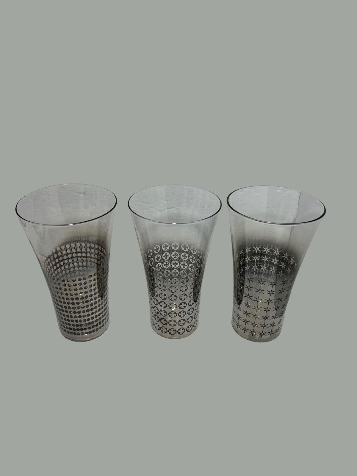 Set 3- Silver Fade Pattern Cocktail Glasses Vtg 60s Barware MCM Glasses 6.5”x4”