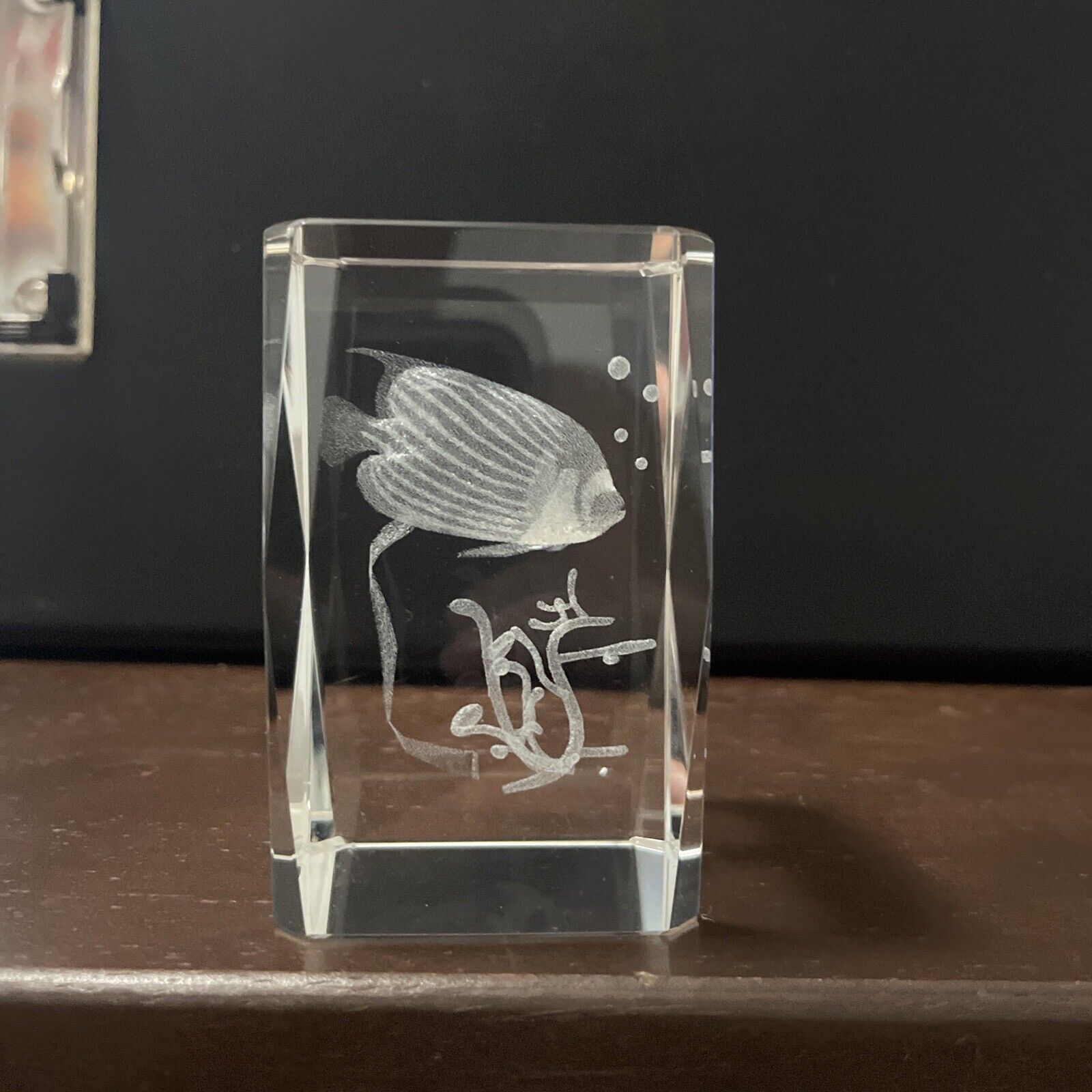 Crystal Glass 3D Laser Etched Solid Cube Fish-Decorative