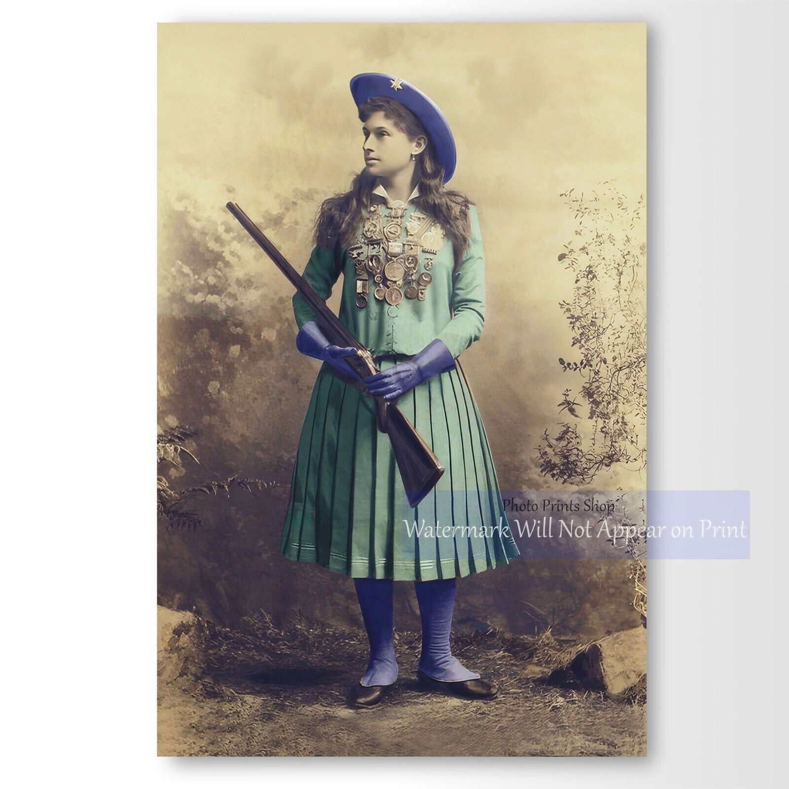 Vintage Annie Oakley Western Sharp Shooter Cowgirl Vintage Color Photo Print