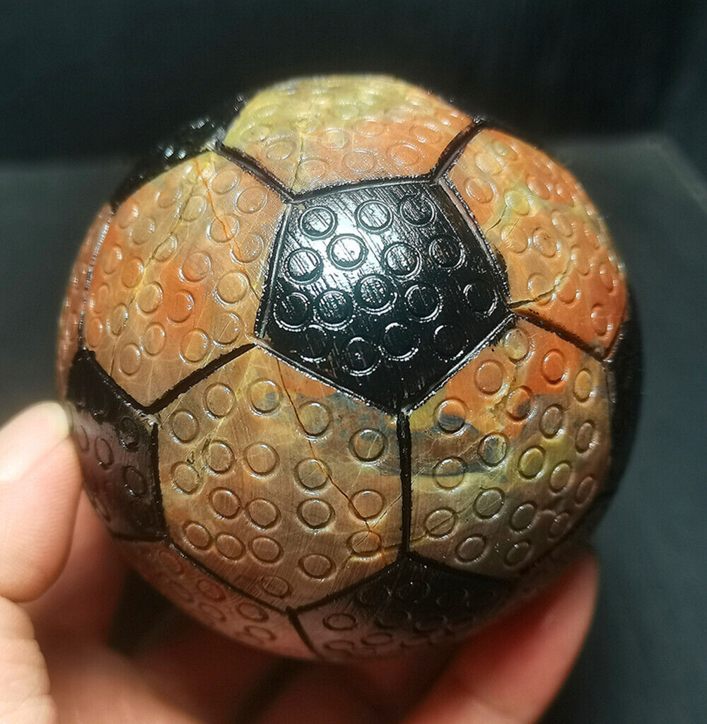 TOP 664.7g Handmade carved football with beautiful agate crystal Healing  WD1296