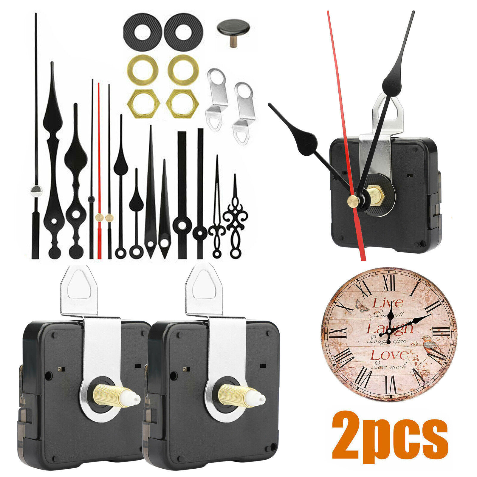 Replacement Quartz Wall Clock Movement Mechanism Motor With Hands & Fittings Kit