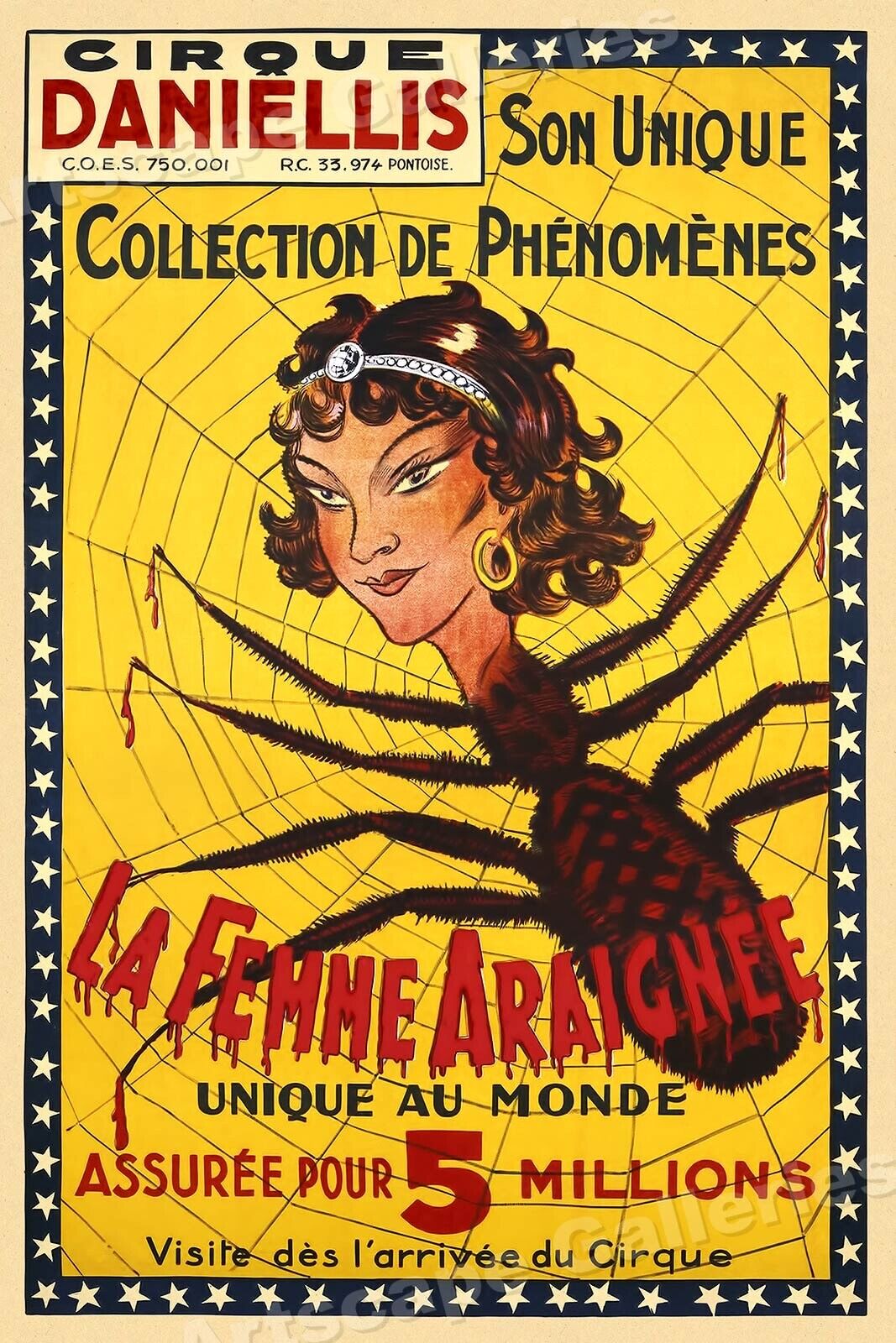 1920s Spider Woman Freak Vintage Style Unusual Circus Poster - 24x36