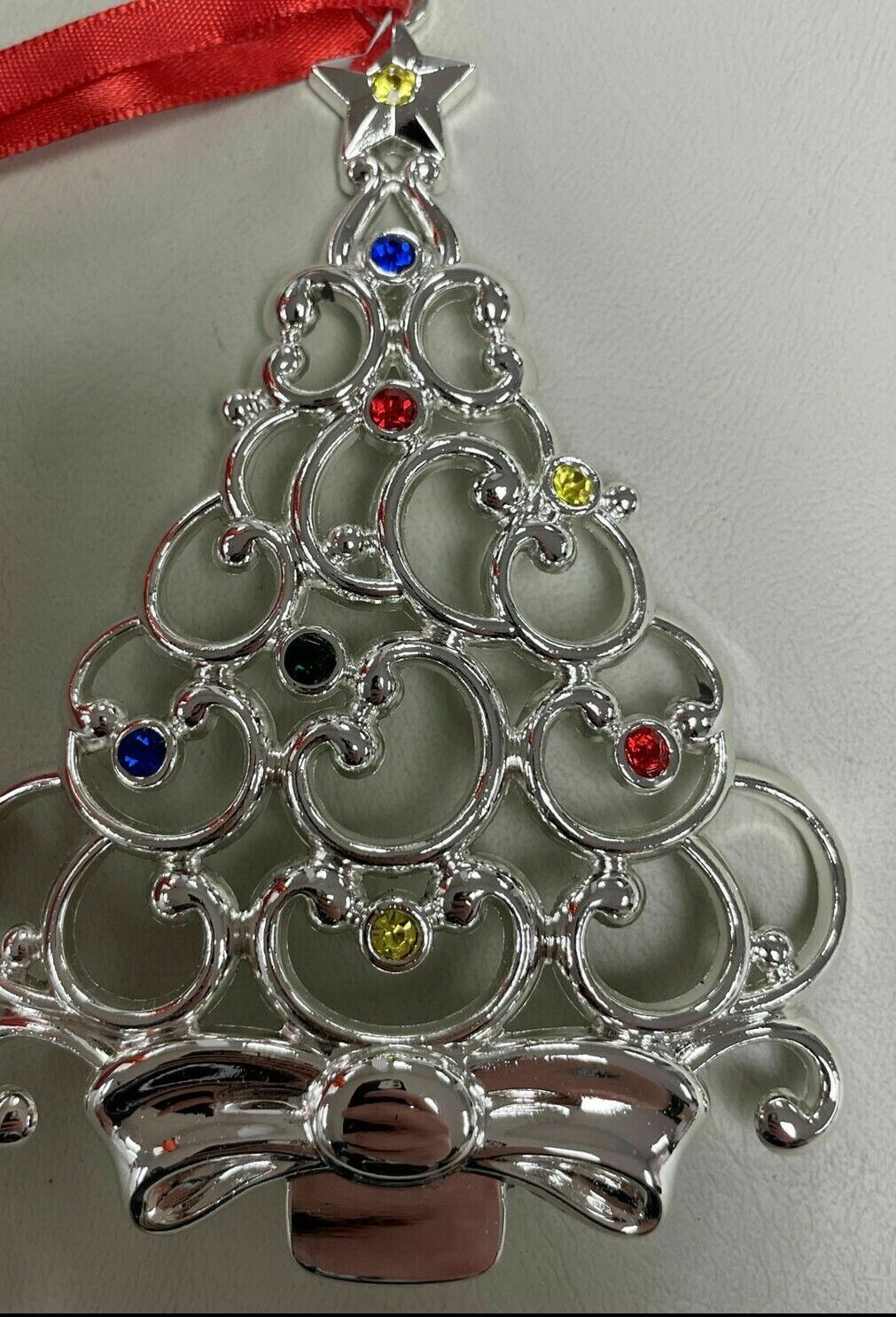 Lenox Sparkle and Scroll Ornament Tree with Multi-Color Crystals Silverplate NIB