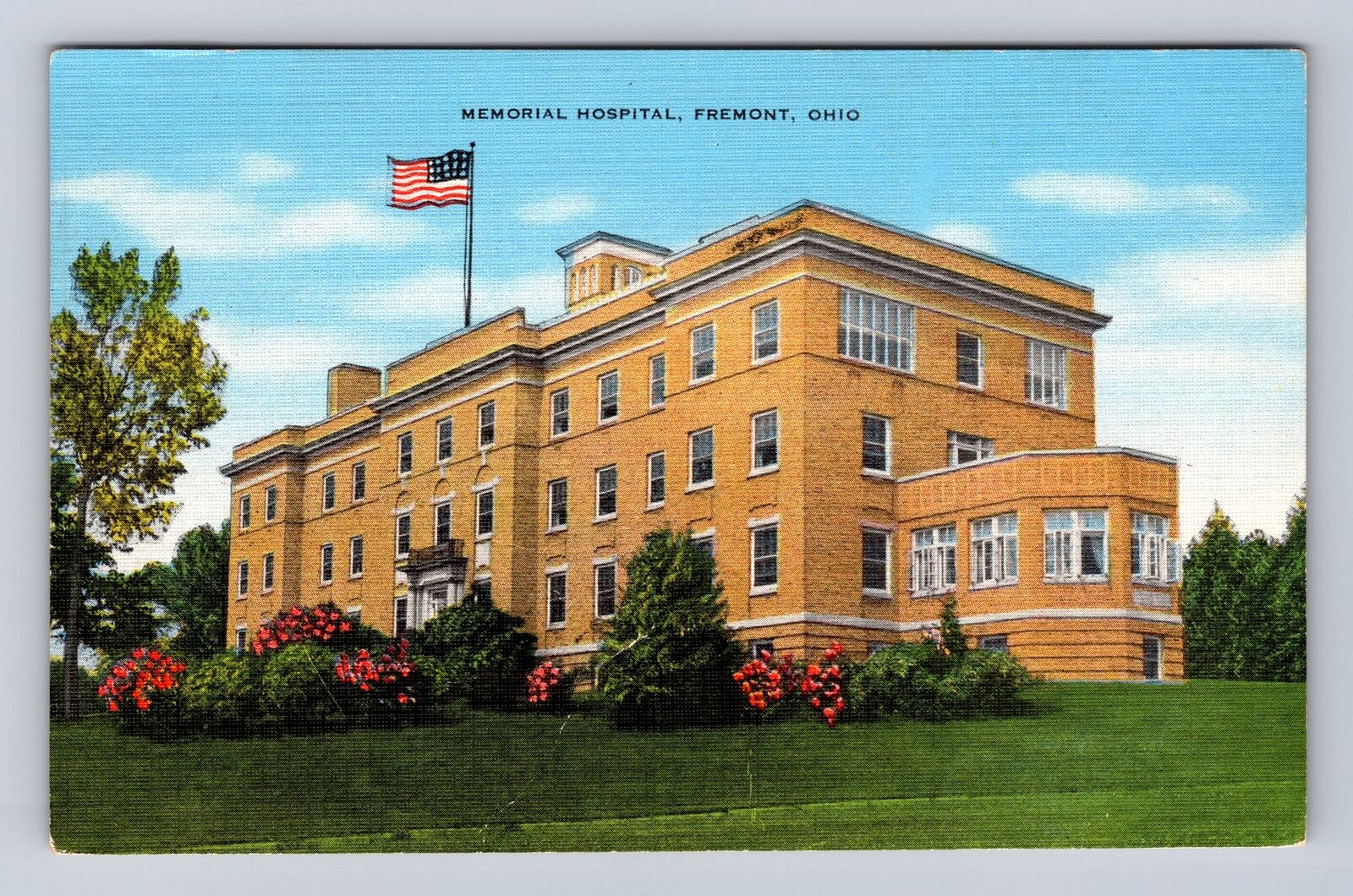 Fremont OH-Ohio, Memorial Hospital, Antique, Vintage Souvenir Postcard