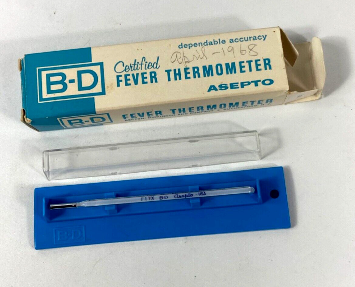 Vintage Becton Dickinson BD Asepto Fever Thermometer Oral Wil-Gard Case in Box