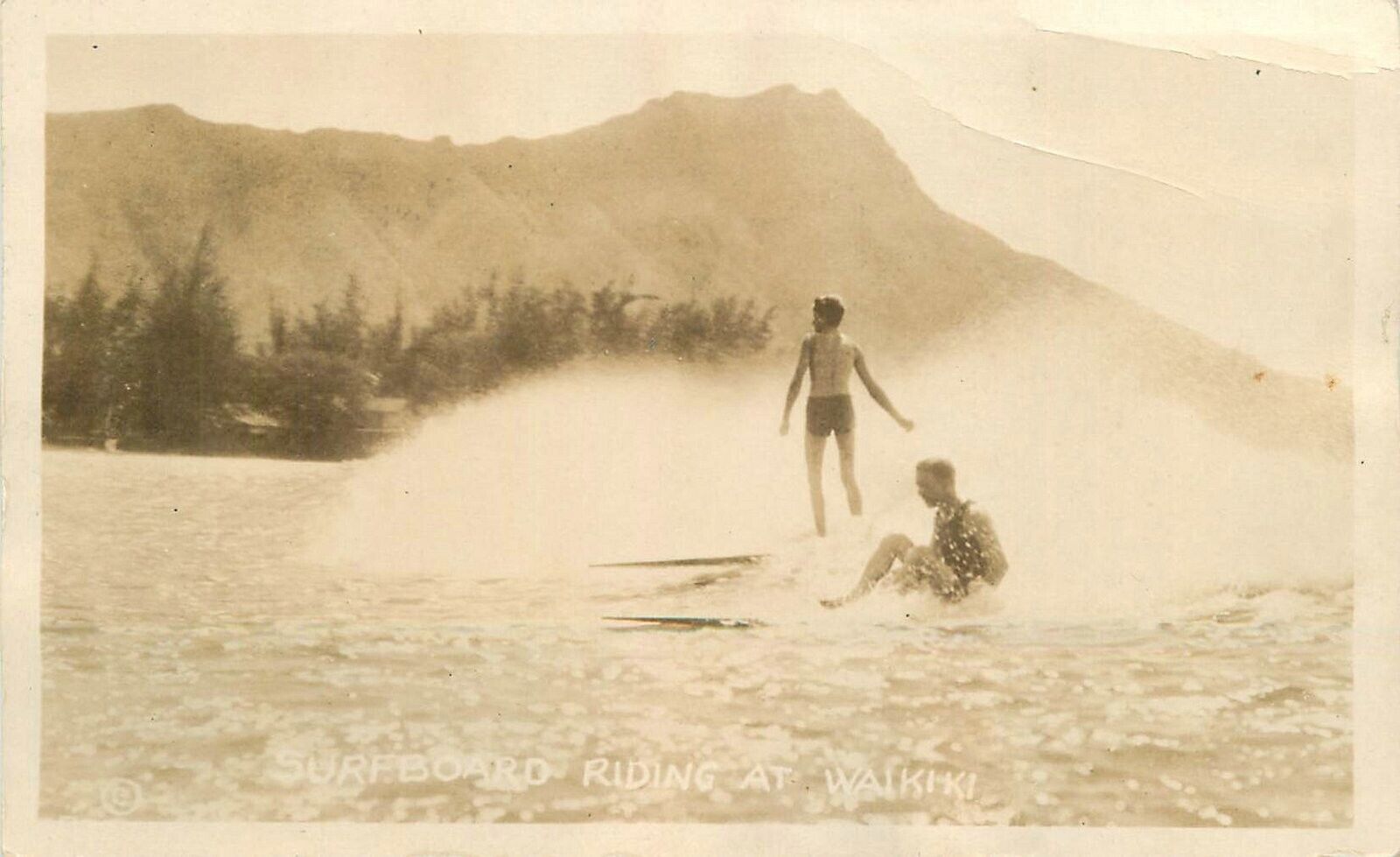 RPPC Postcard Hawaii Waikiki Surfboard Riding 23-9406