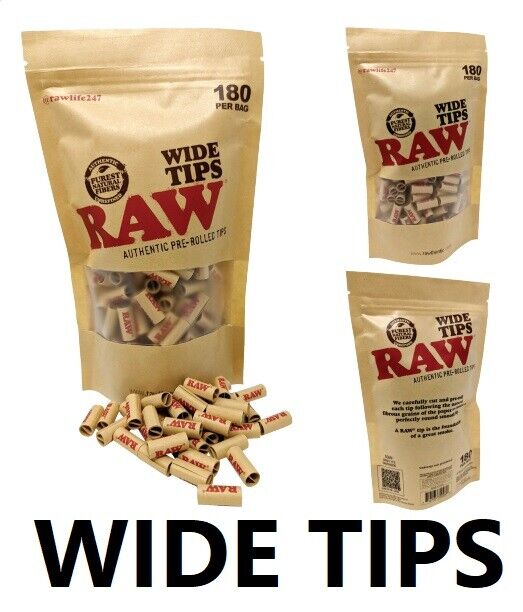 New RAW Rolling Papers BAG OF PRE-ROLLED WIDE TIPS 180 COUNT