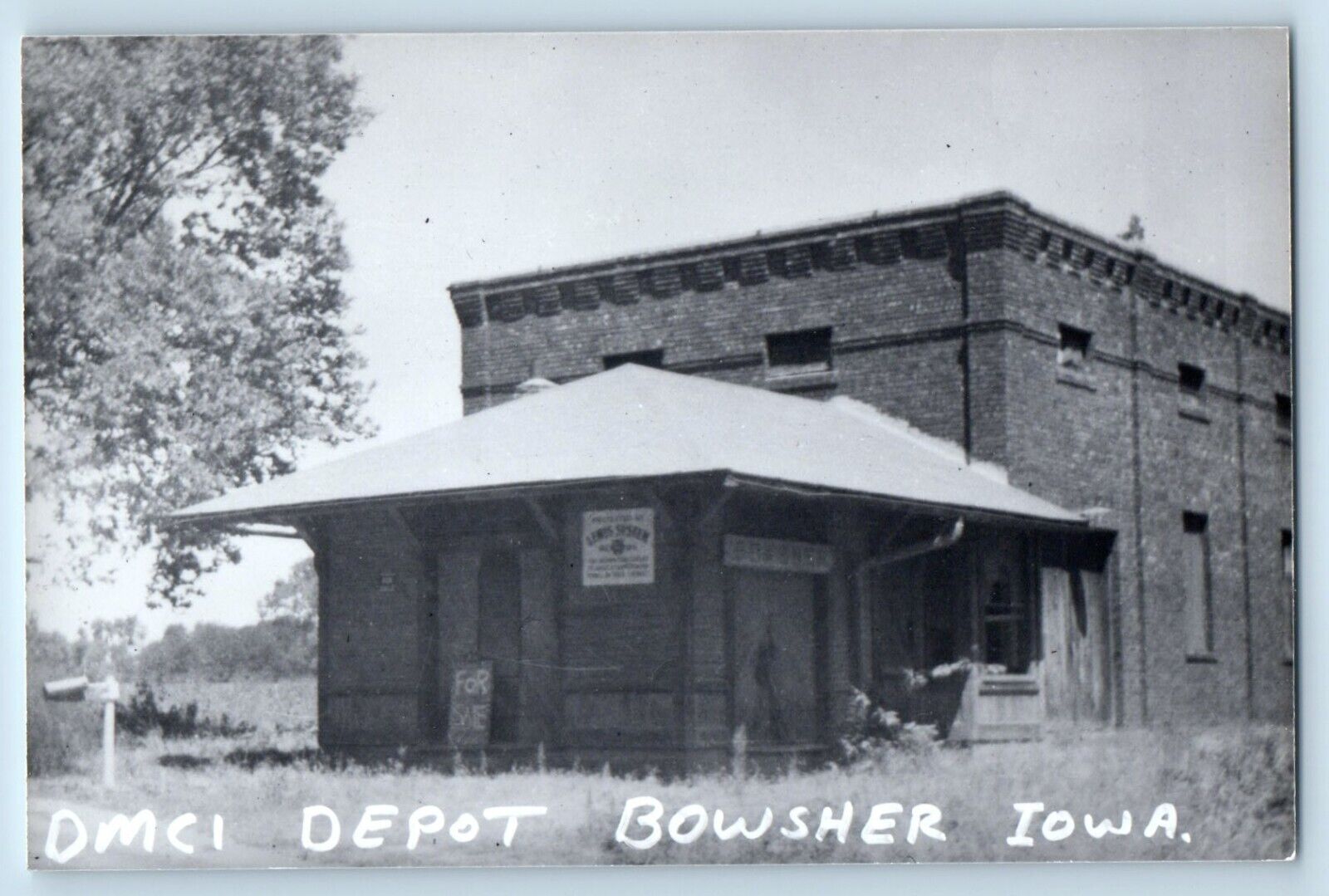 c1960 DMCI Depot Bowsher Iowa Railroad Train Depot Station RPPC Photo Postcard