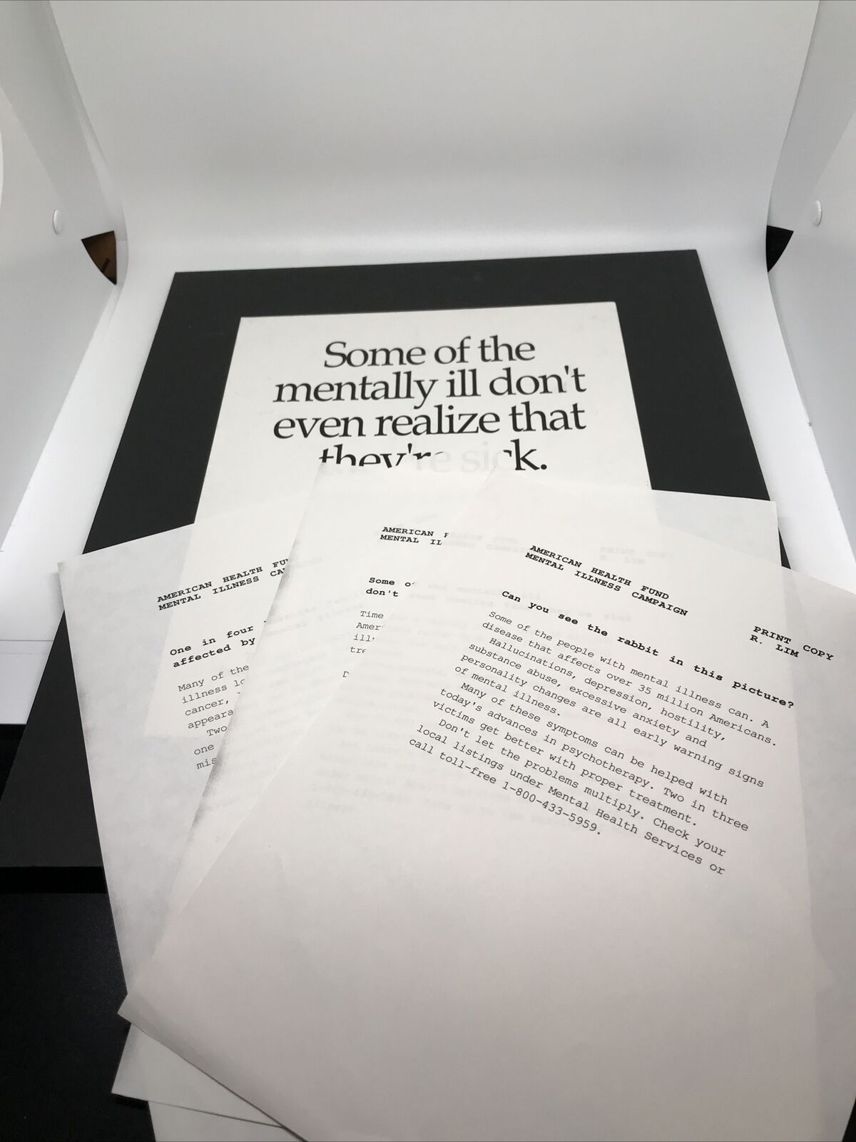 The American mental health fund commercial Original ark work for Print Ad script