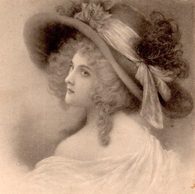 1908 BEAUTIFUL WOMAN CURLS FANCY HAT ARTIST SIGNED RAIMAND RITTER von WICHERA