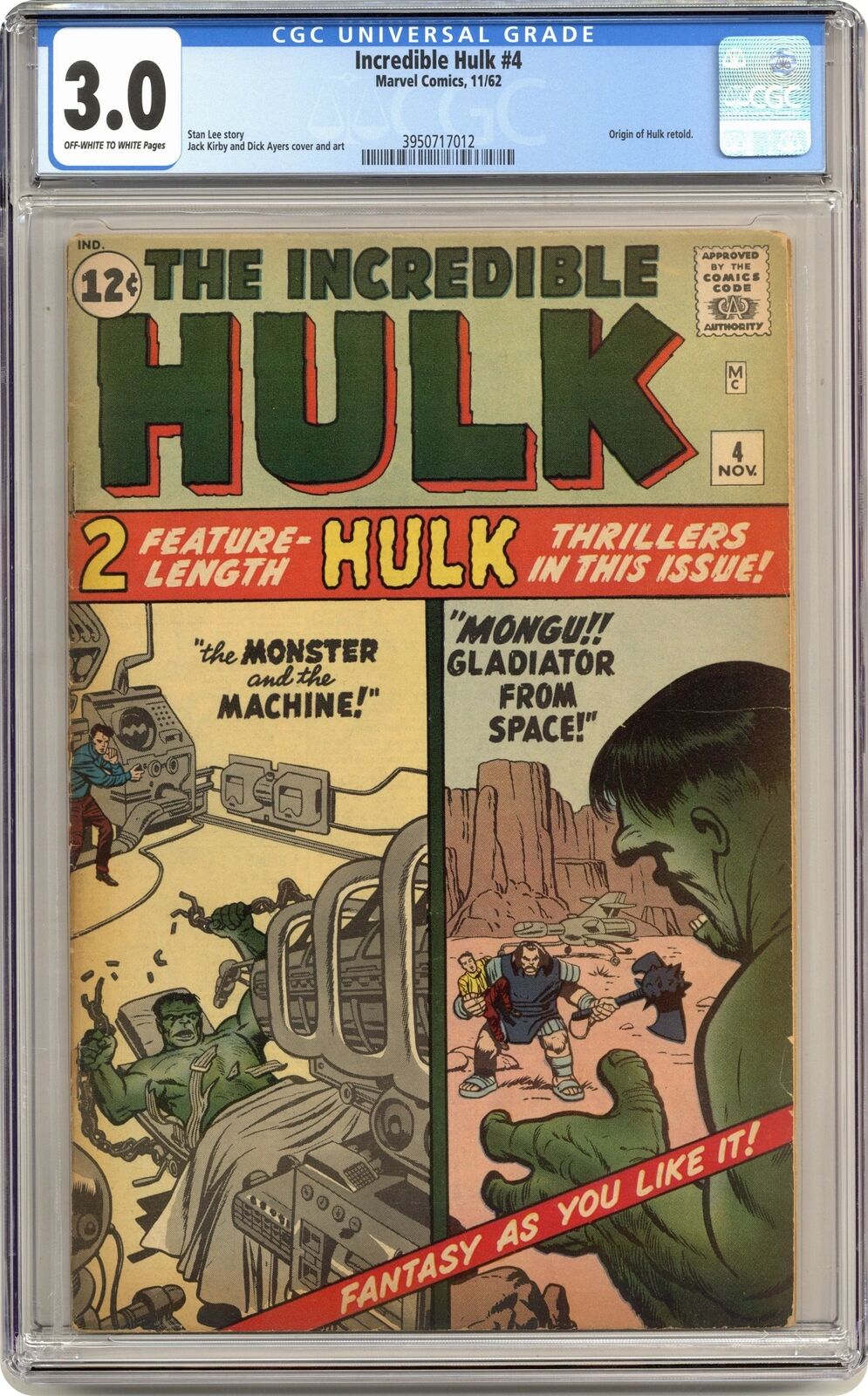 Incredible Hulk #4 CGC 3.0 1962 3950717012