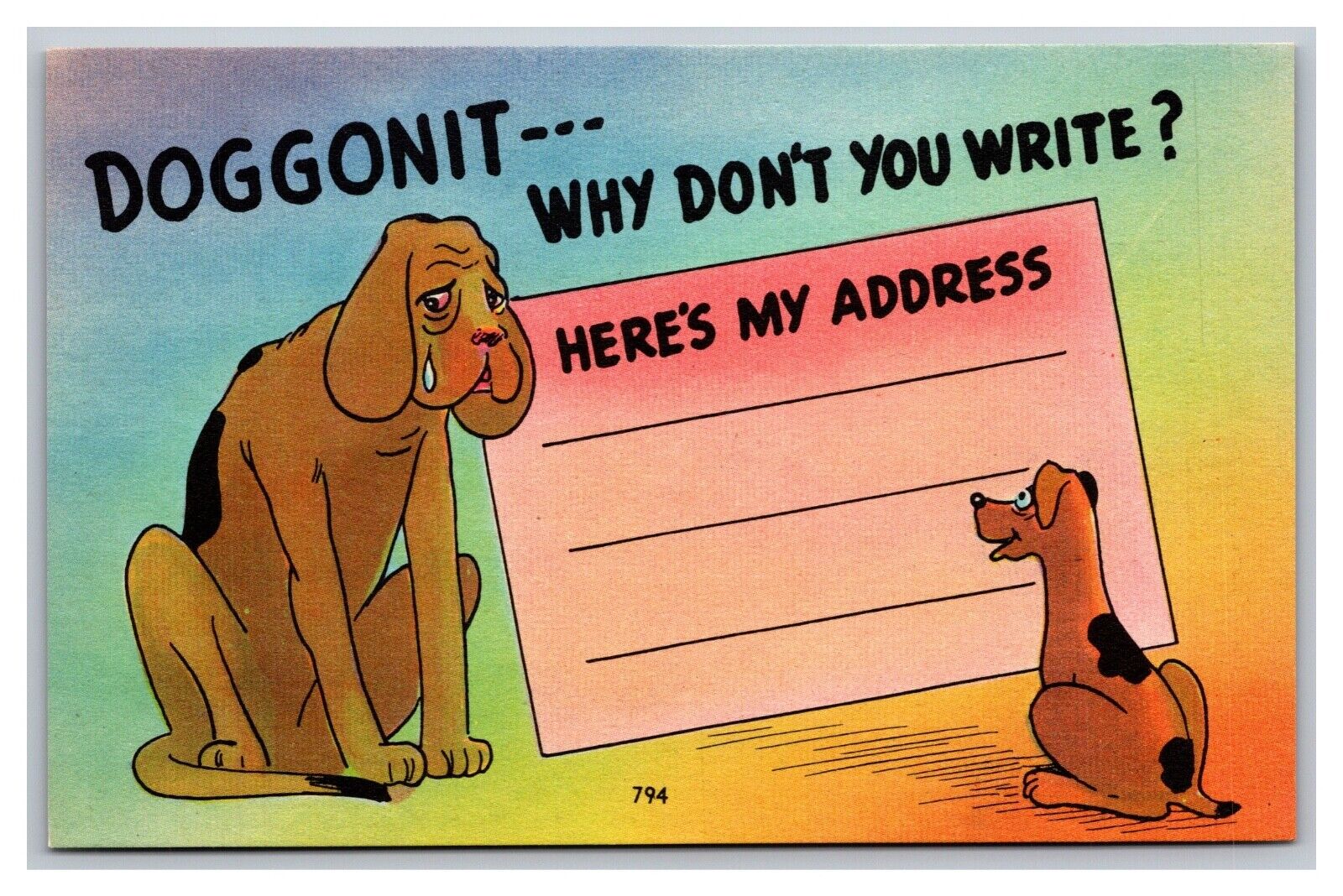 Doggonit Why Don\'t You Write? Here\'s My  Humor Linen Asheville NC Postcard Co.