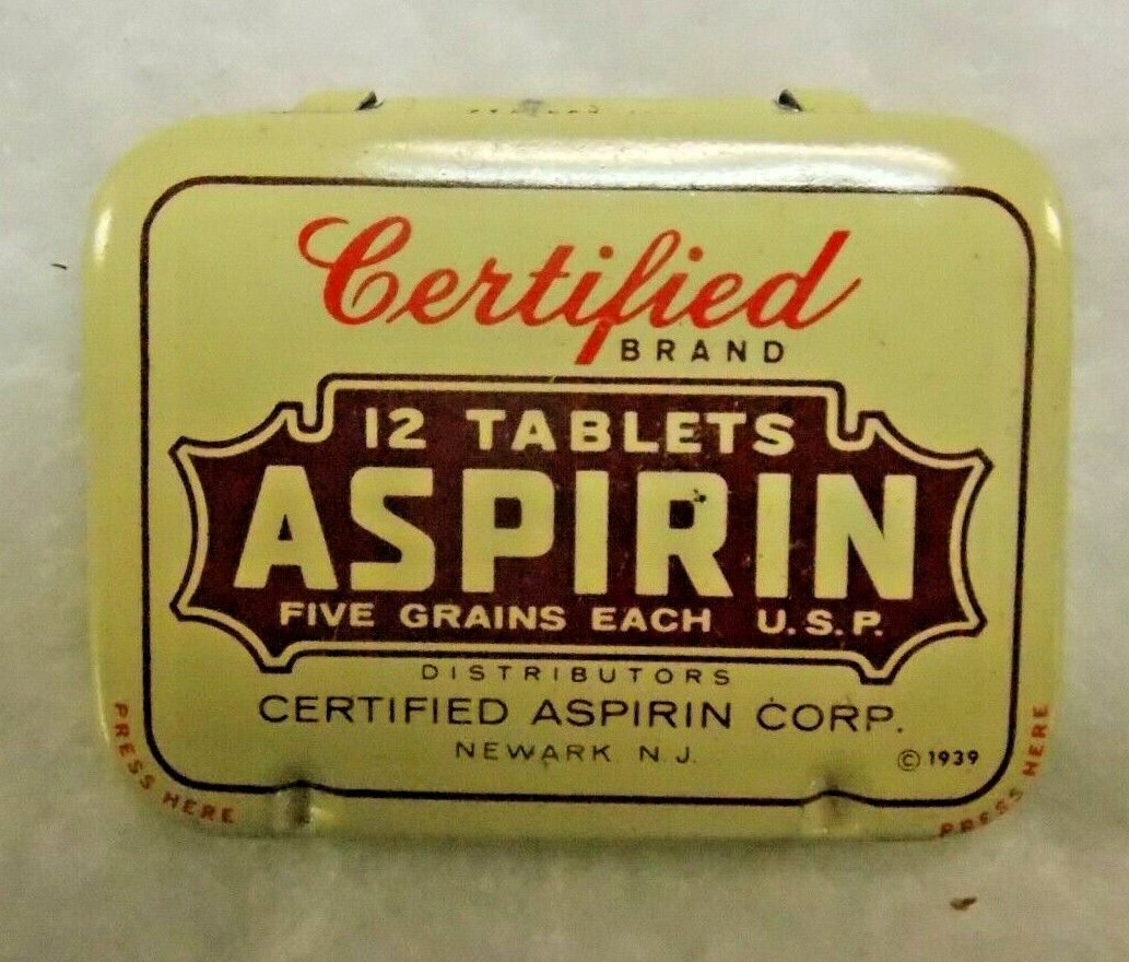 NOS New Old Stock Certified Brand Aspirin Tin
