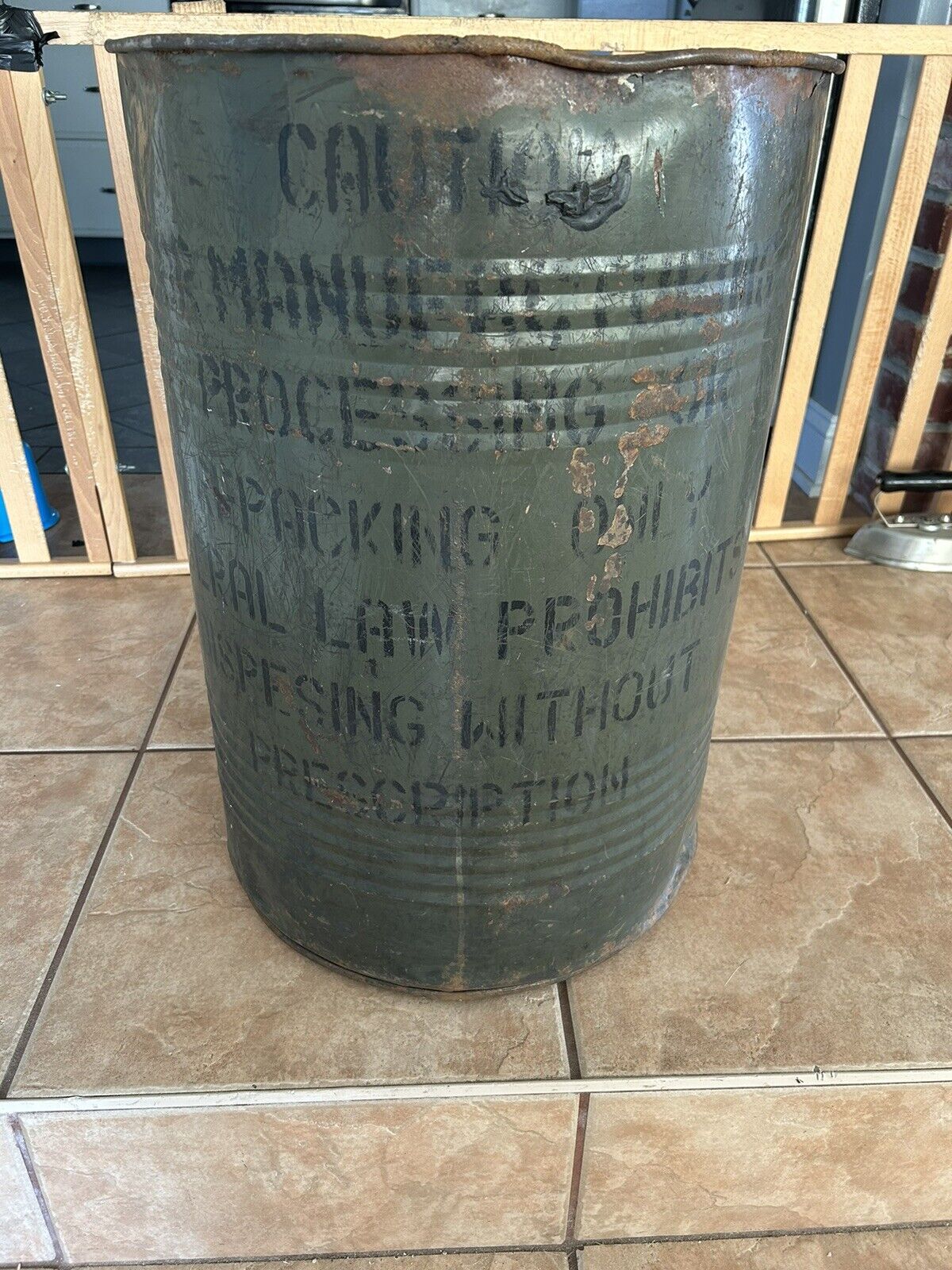 Vintage steel Industrial pharmaceutical drum,1930s-50s,,display