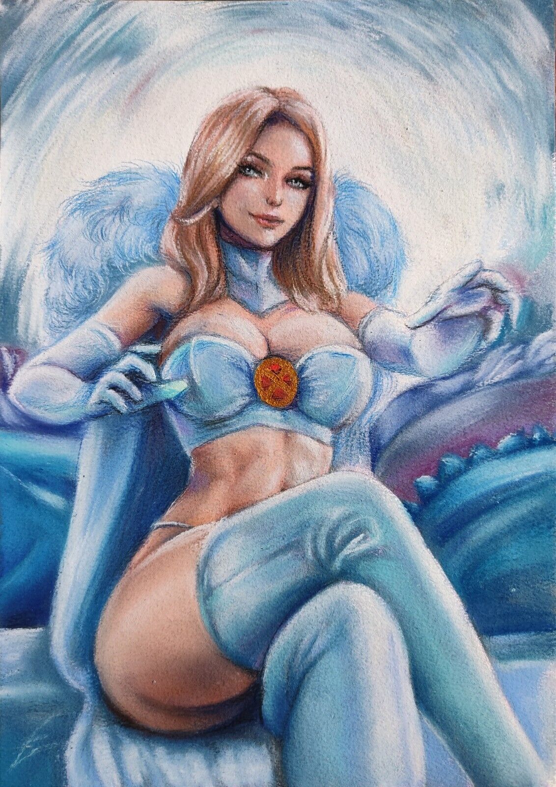 Original Emma Frost (8x12/A4) Sexy Art Painting Pinup by Zavhorodnia