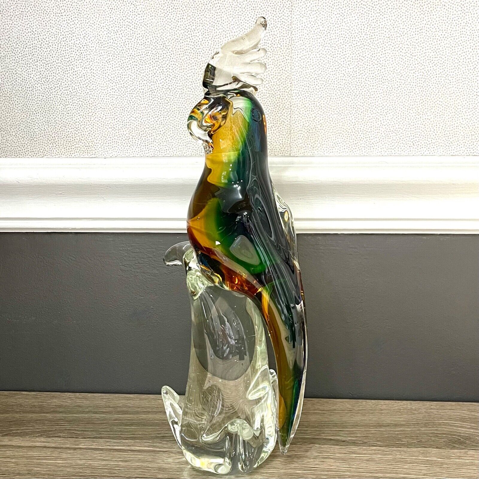 Murano Glass Parrot Bird Statue Sculpture Green