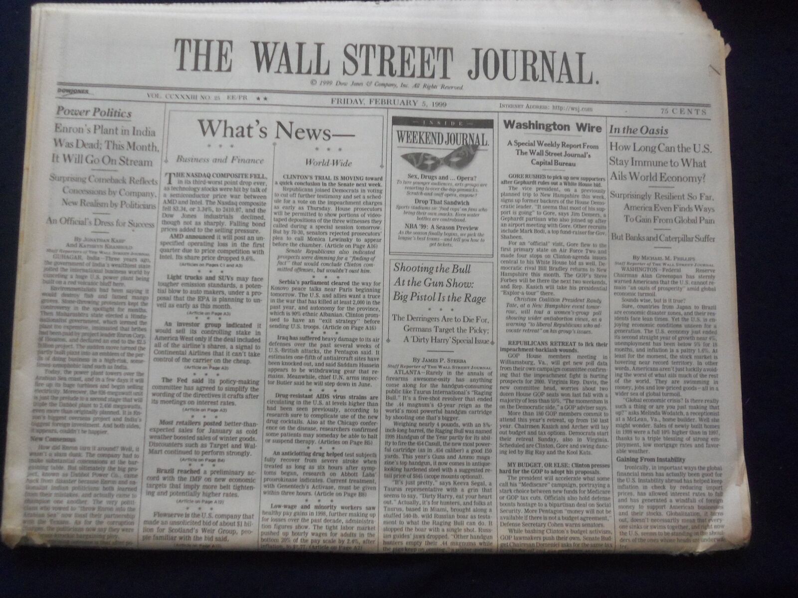1999 FEB 5 THE WALL STREET JOURNAL - ENRON\'S PLANT IN INDIA WAS DEAD - WJ 305