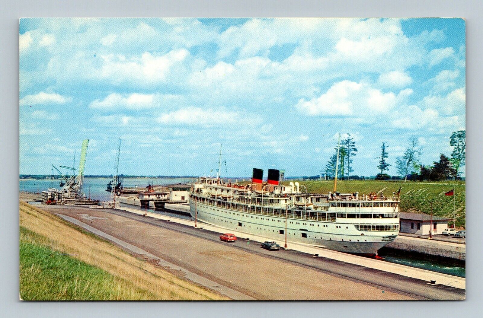 Large Great Lakes Cruise Streamer St Lawrence Seaway Lock Chrome Postcard