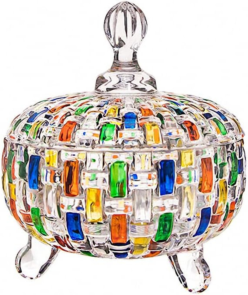 MAGCOLOR Elegant-Hand Painted Colorful Woven Easter Large Crystal Glass Candy Bo