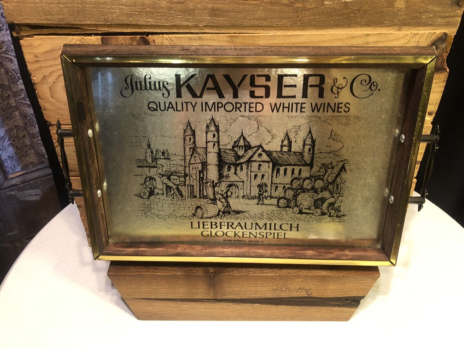 Vintage Julius Kayser & Co. Wine Bar Tavern Tray or Wall Art Hanging, Bar Decor