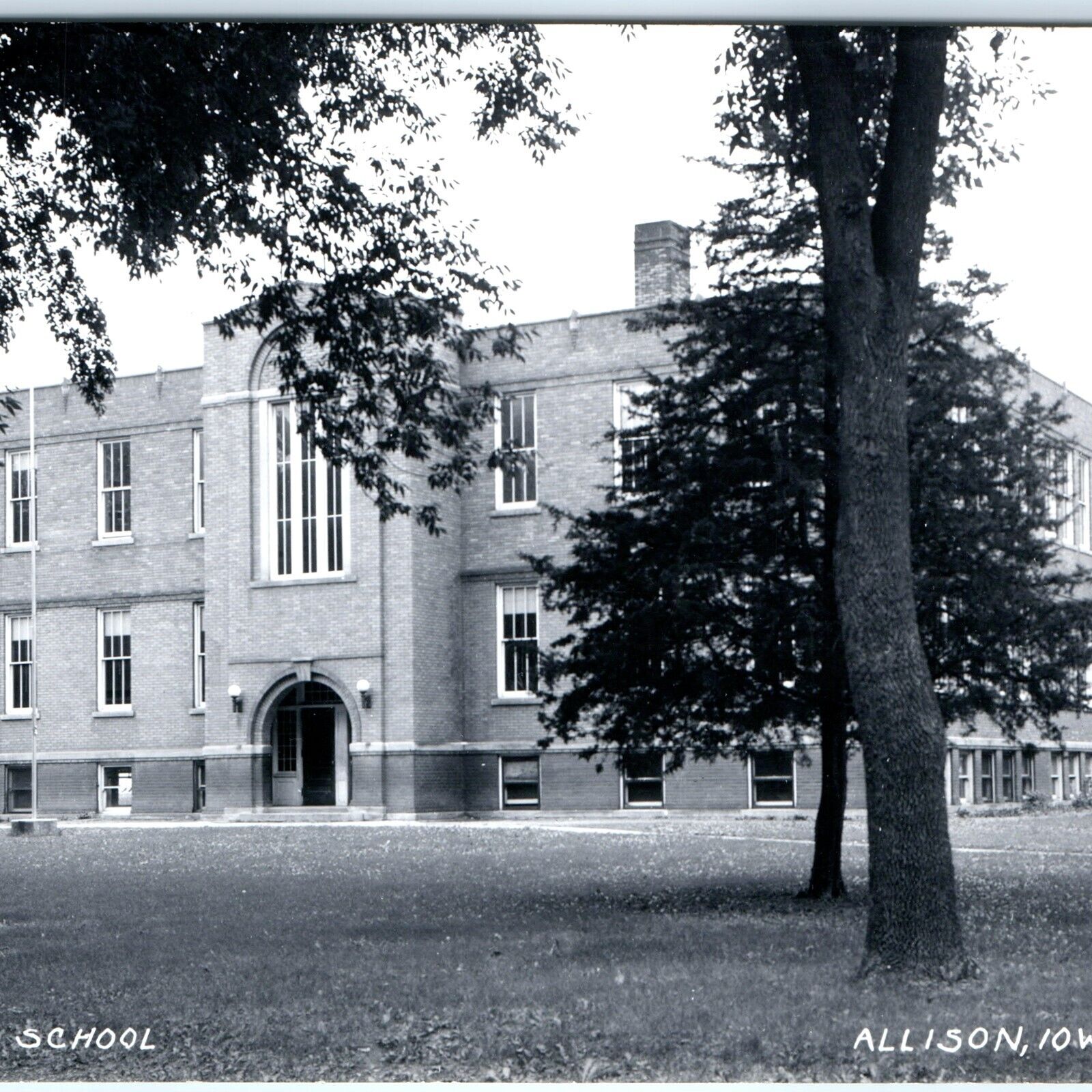 c1950s Allison IA RPPC High School Real Photo Building Postcard LL Cook Vtg A102