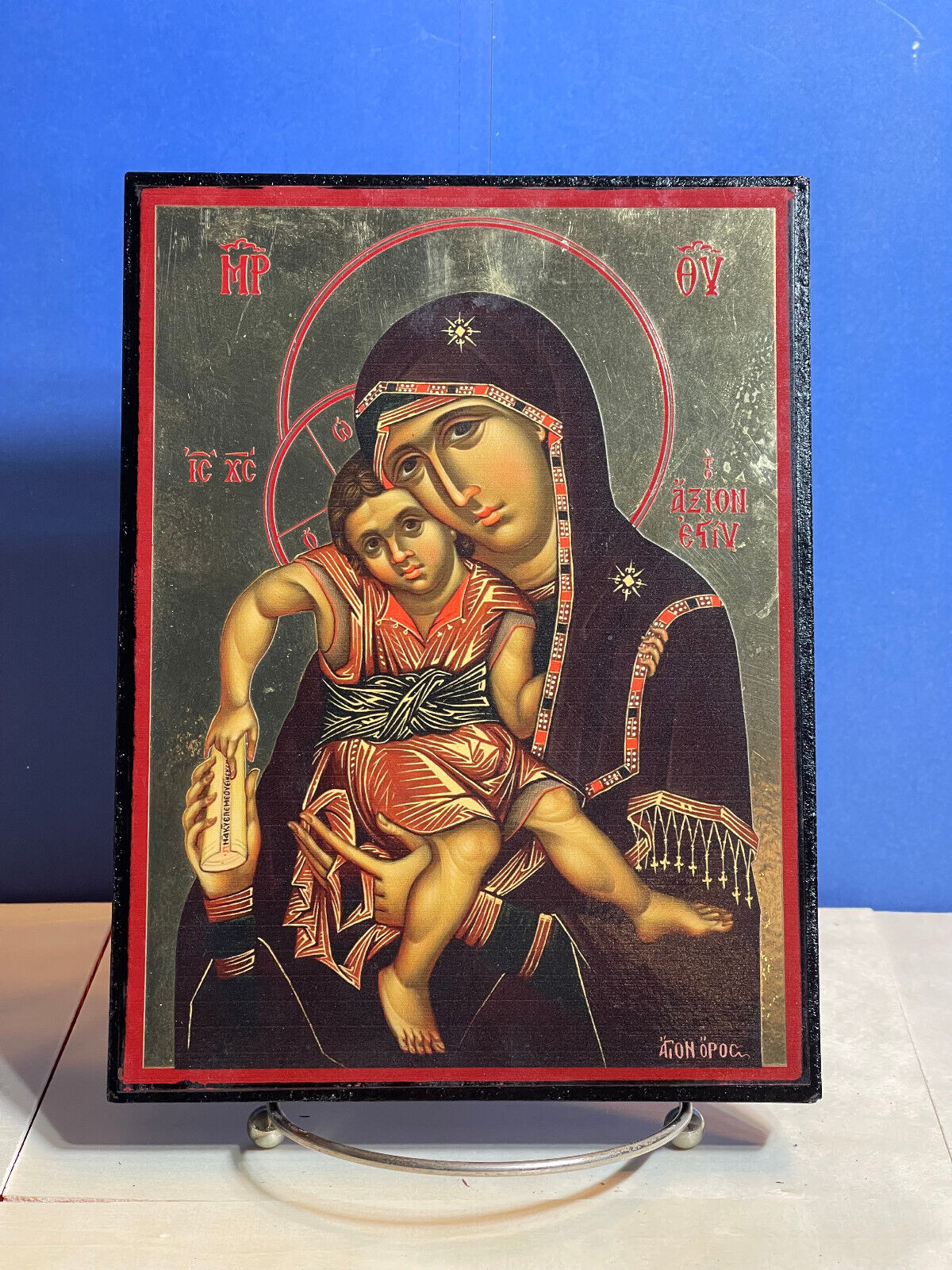 Theotokos Axion Esti-Orthodox high quality byzantine style Wooden Icon 6x8 inch