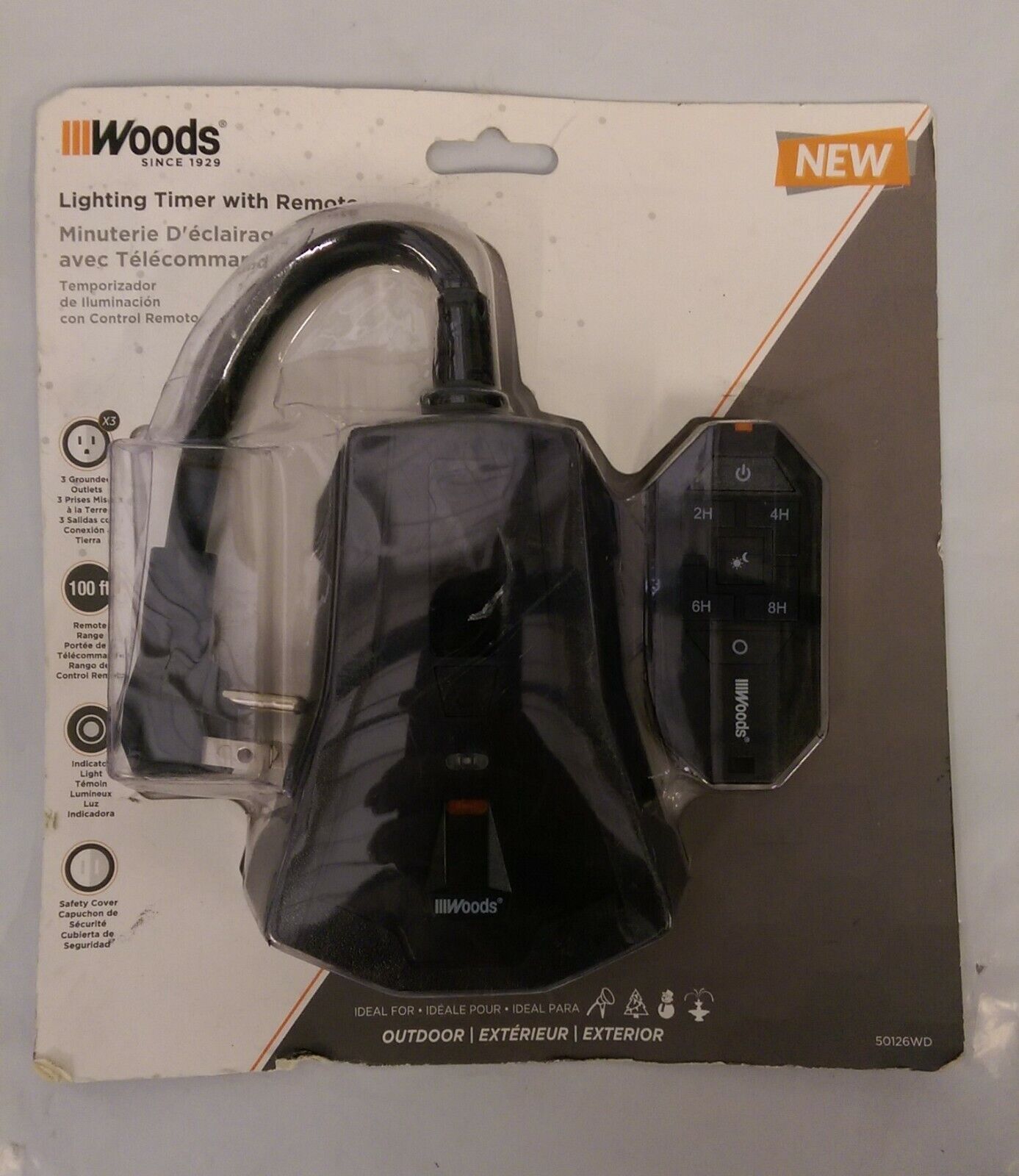 Outdoor Lighting Timer with 3-Outlet & Remote Control by Woods 50126WD -New-