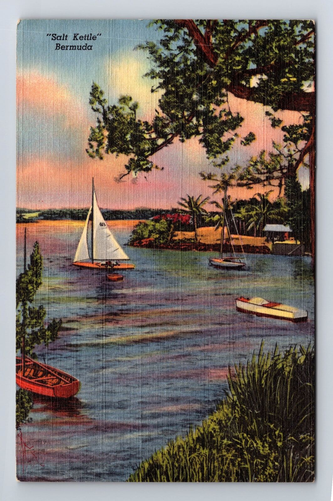 Bermuda, Salt Kettle, Scenic Views Small Sailing Vessels, Vintage c1949 Postcard