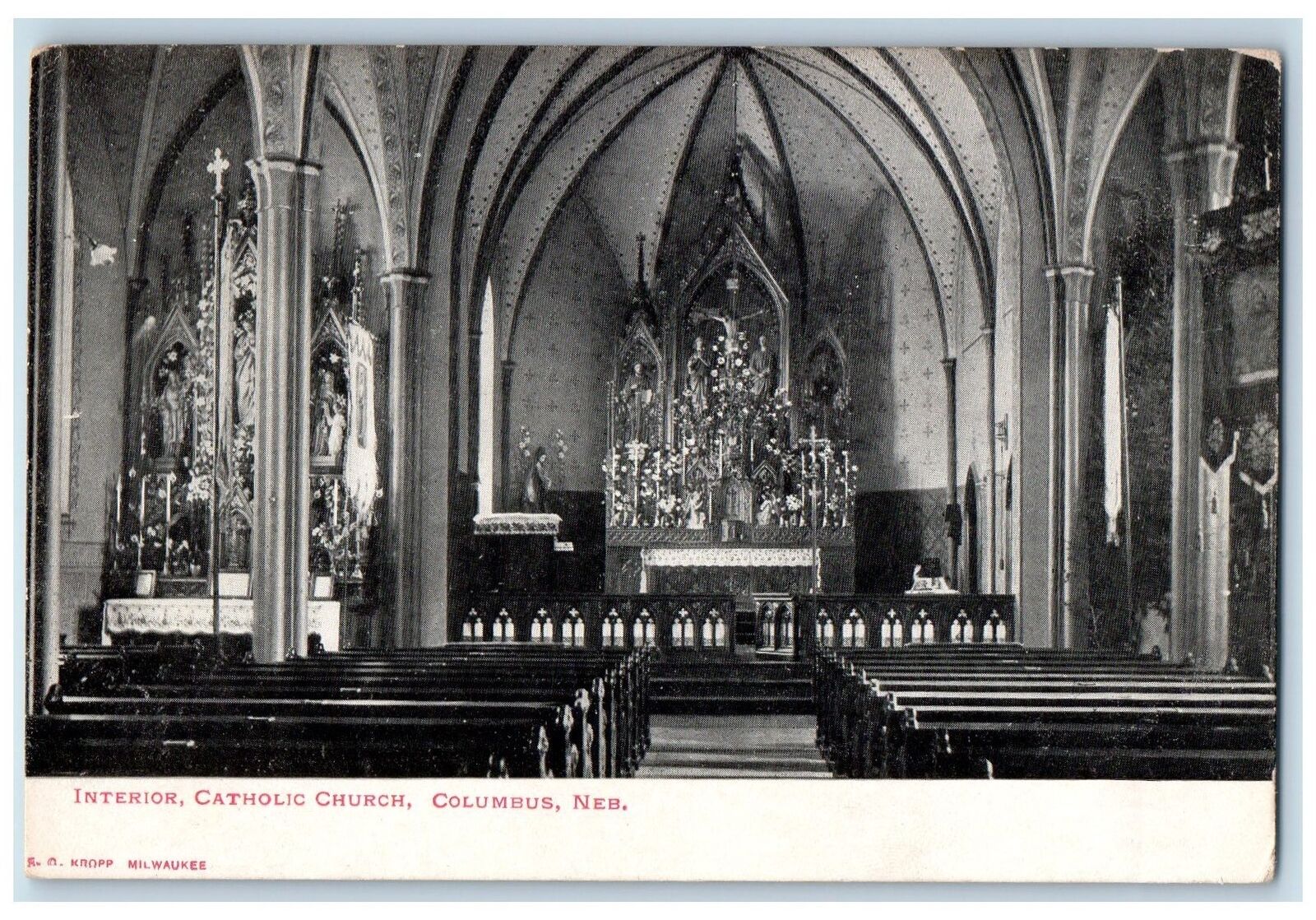 c1905s Interior Catholic Church Interior Columbus Nebraska NE Unposted Postcard