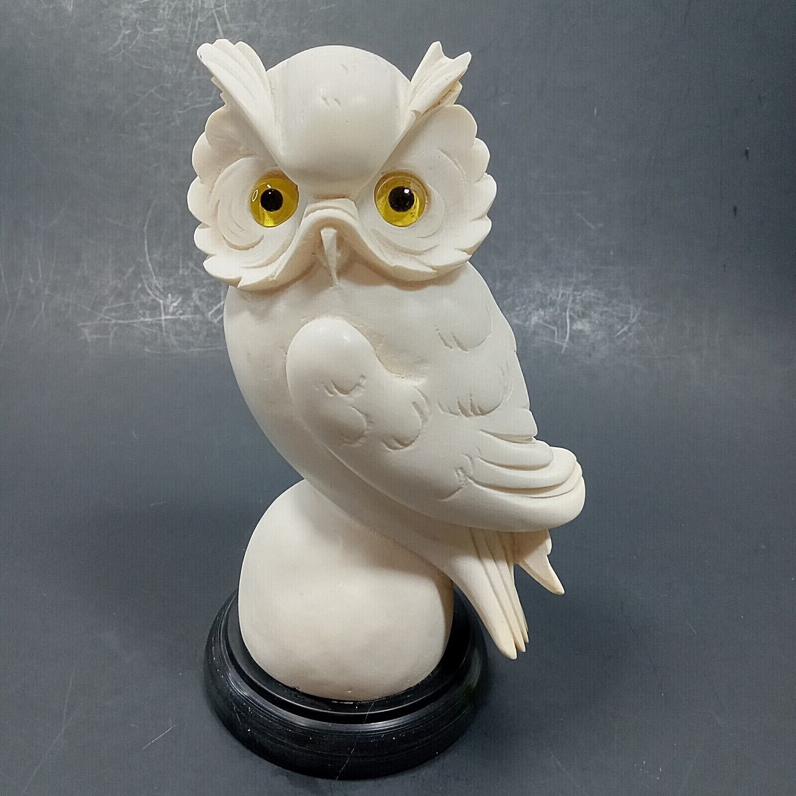 Vintage Alabaster Owl Sculpture A Giannelli White Bird Figurine