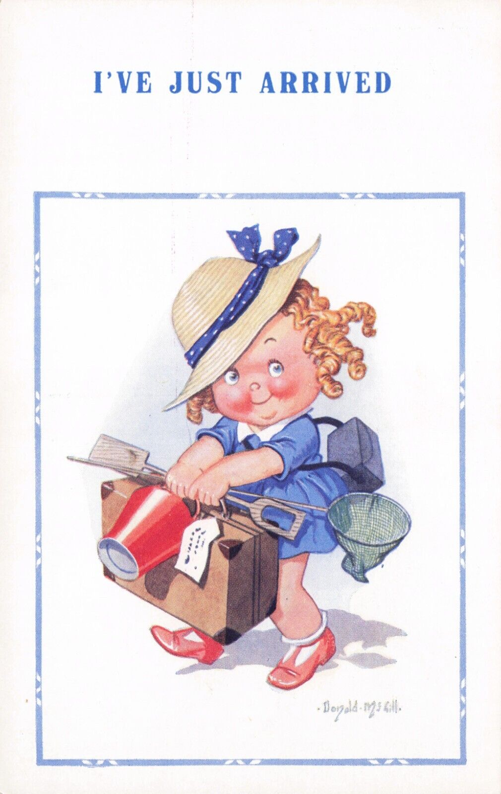 Artist Signed Don McGill I’ve Just Arrived Little Girl Postcard c 1946-50s