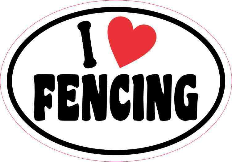5in x 3.5in Oval I Love Fencing Sticker