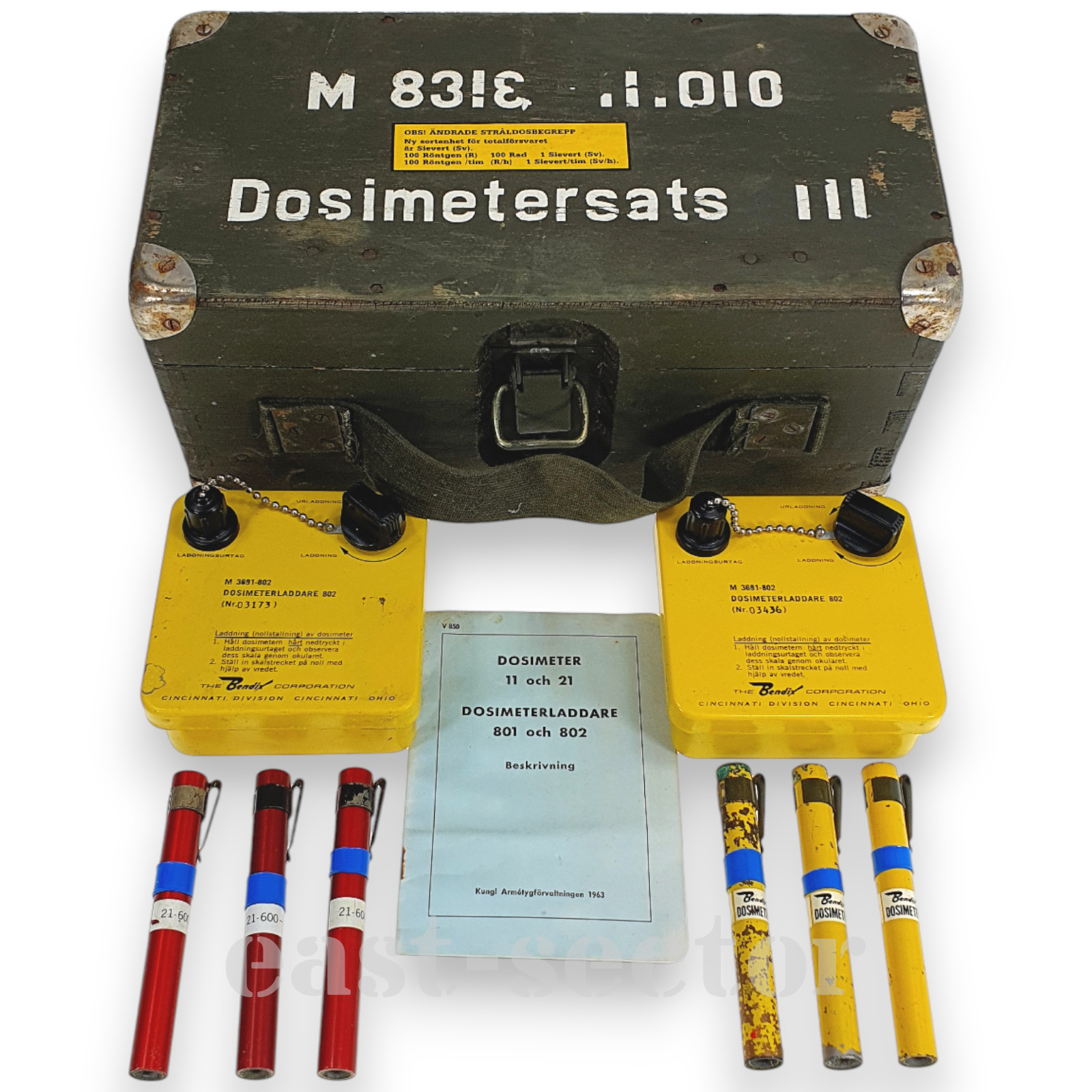 BENDIX USA Dosimeter Set Counter Radiation Detector Geiger Meter Swedish Army