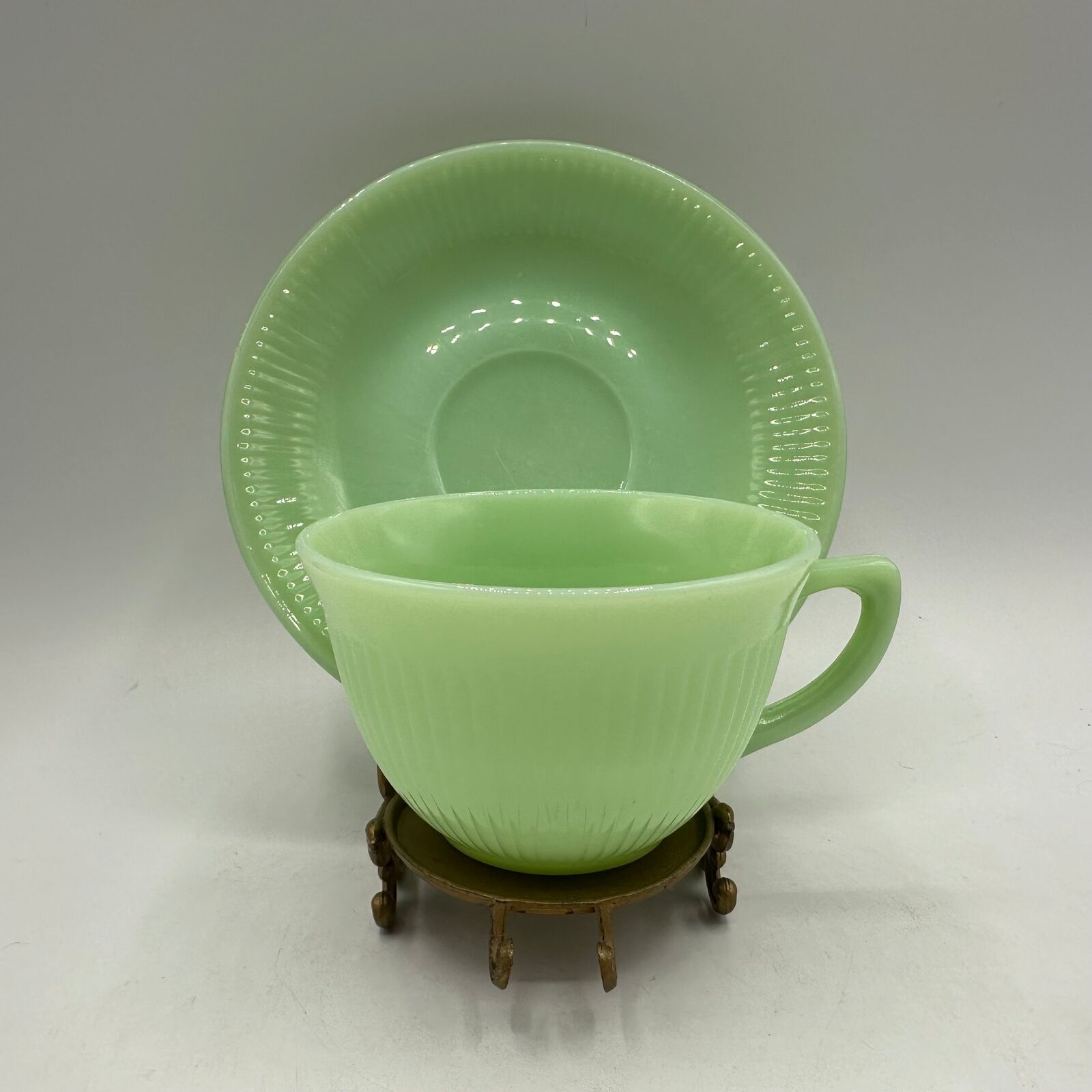 Fire King Jadeite Cup and Saucer , Jane Ray Depression Glass