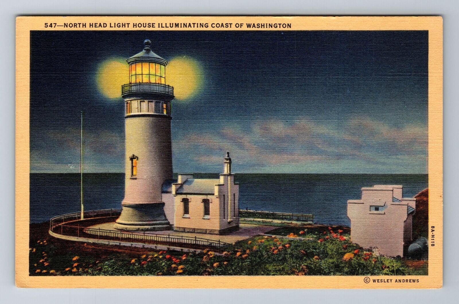 WA-Washington, North Head Light House, Antique, Vintage Souvenir Postcard