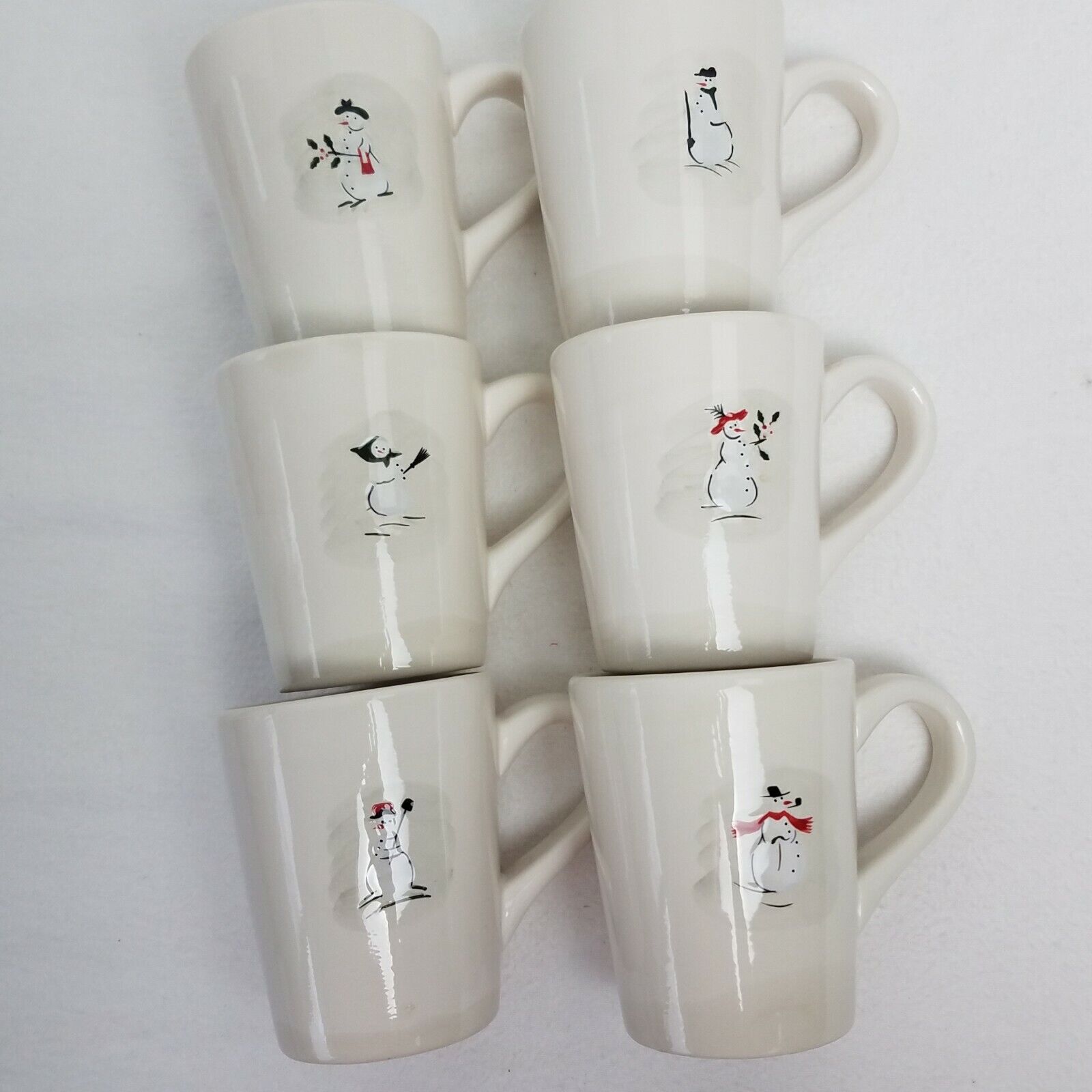 Williams-Sonoma Set 6 Assorted Snowmen Decorative Mugs Christmas Ceramic Holiday