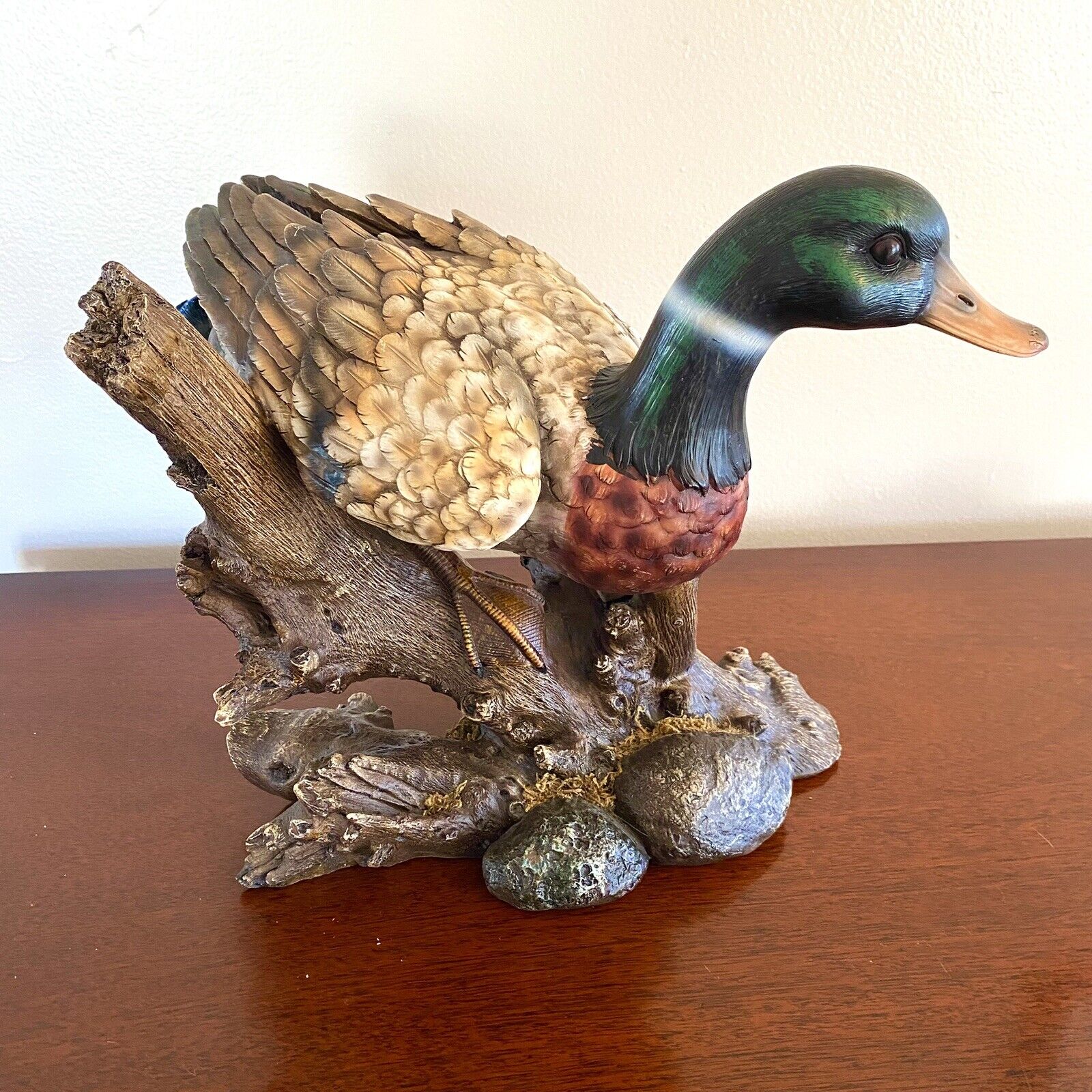 Mallard Duck Sculpture LARGE Resin Figurine Painted  Rustic Wildlife Decoy Duck