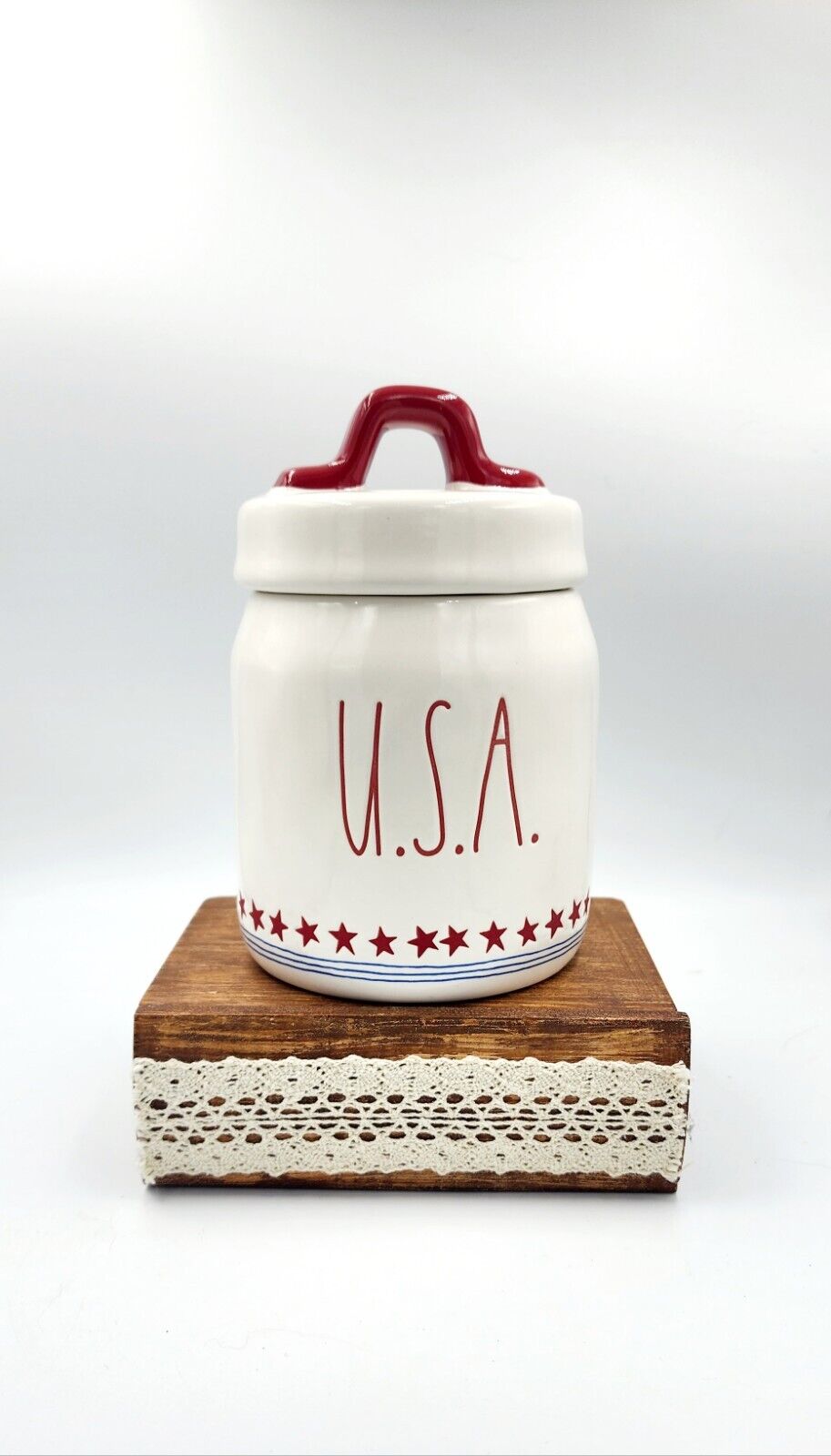 Rae Dunn by USA Stars & Stripes Mini Small Canister July 4th Patriotic NEW
