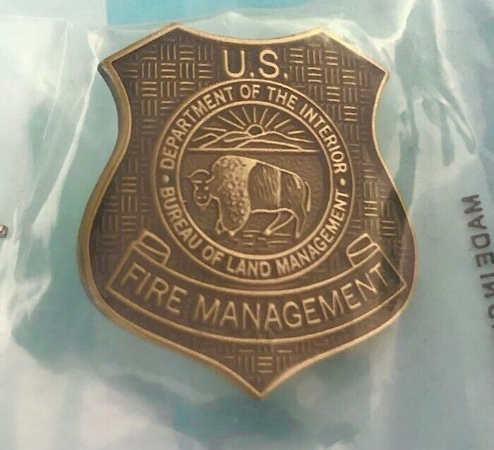 US Fire Management ,Dept of Inter,BLM -Mini Badge, bronze-tone pin -NEW