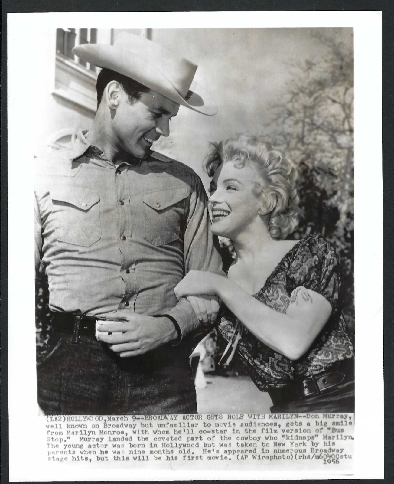 1956 Press VTG ORIG Photo Actress Marilyn Monroe + Don Murray Filming \