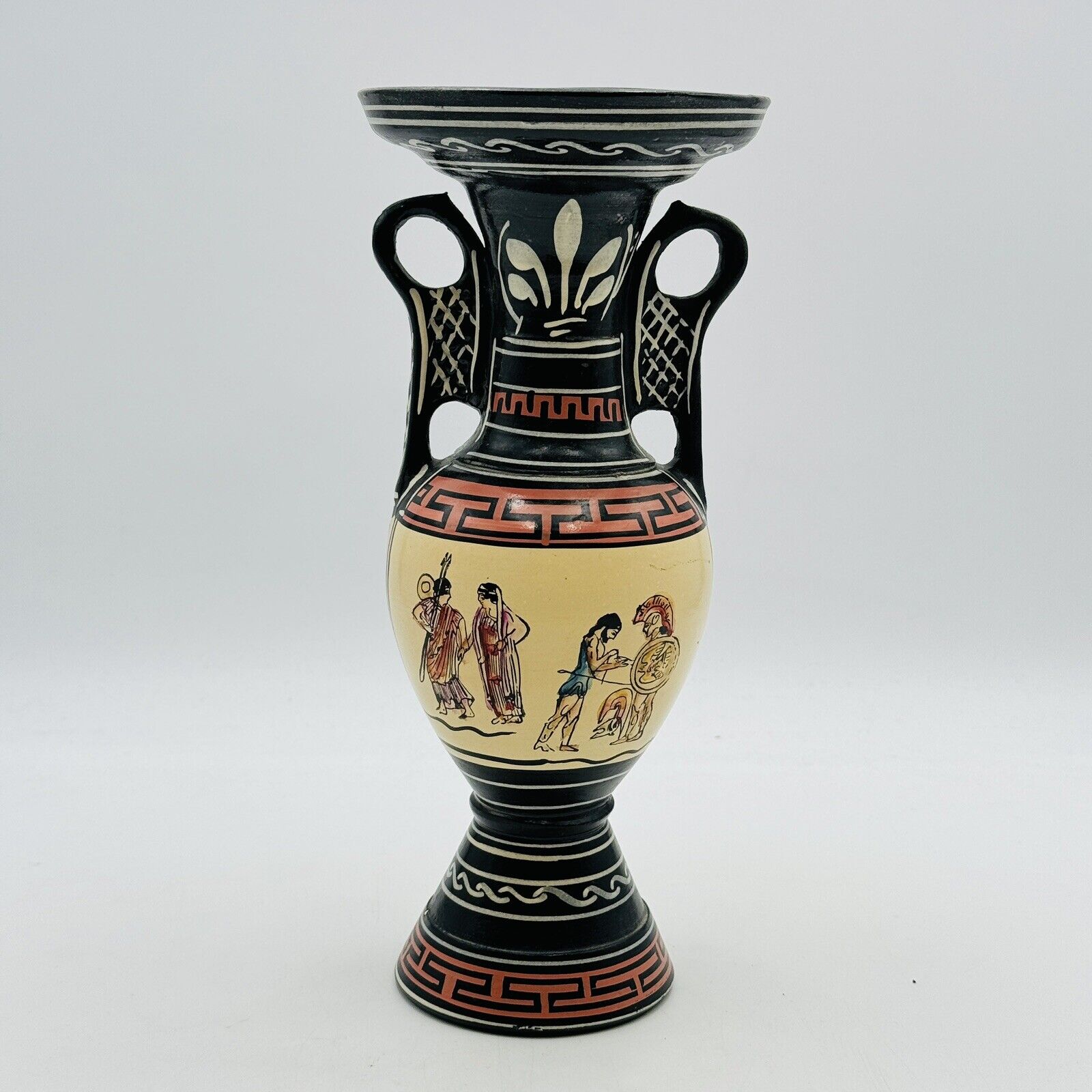 Greek Double Handled Amphora Vase Urn Black BROWN Made  Greece  10 3/4