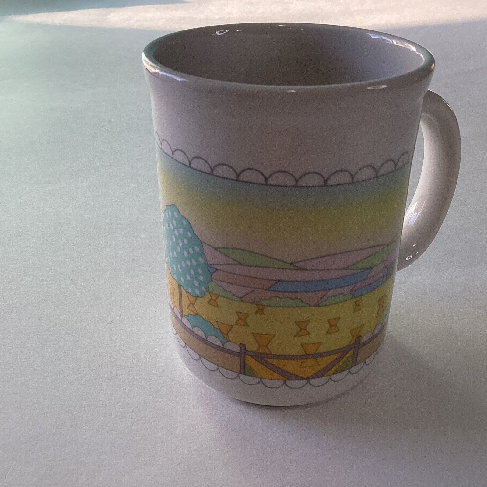 12 Oz. Vintage Lefton Coffee Mug  Pastel Sunrise Farm Hay Stack # 05622