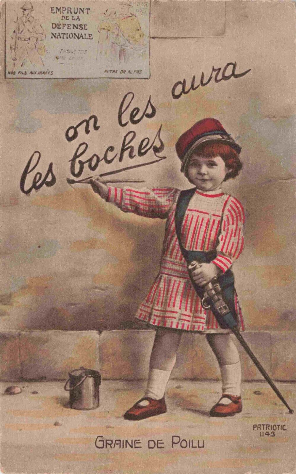 WWI Confident Girl with Saber Patriotic French World War One Propaganda Postcard