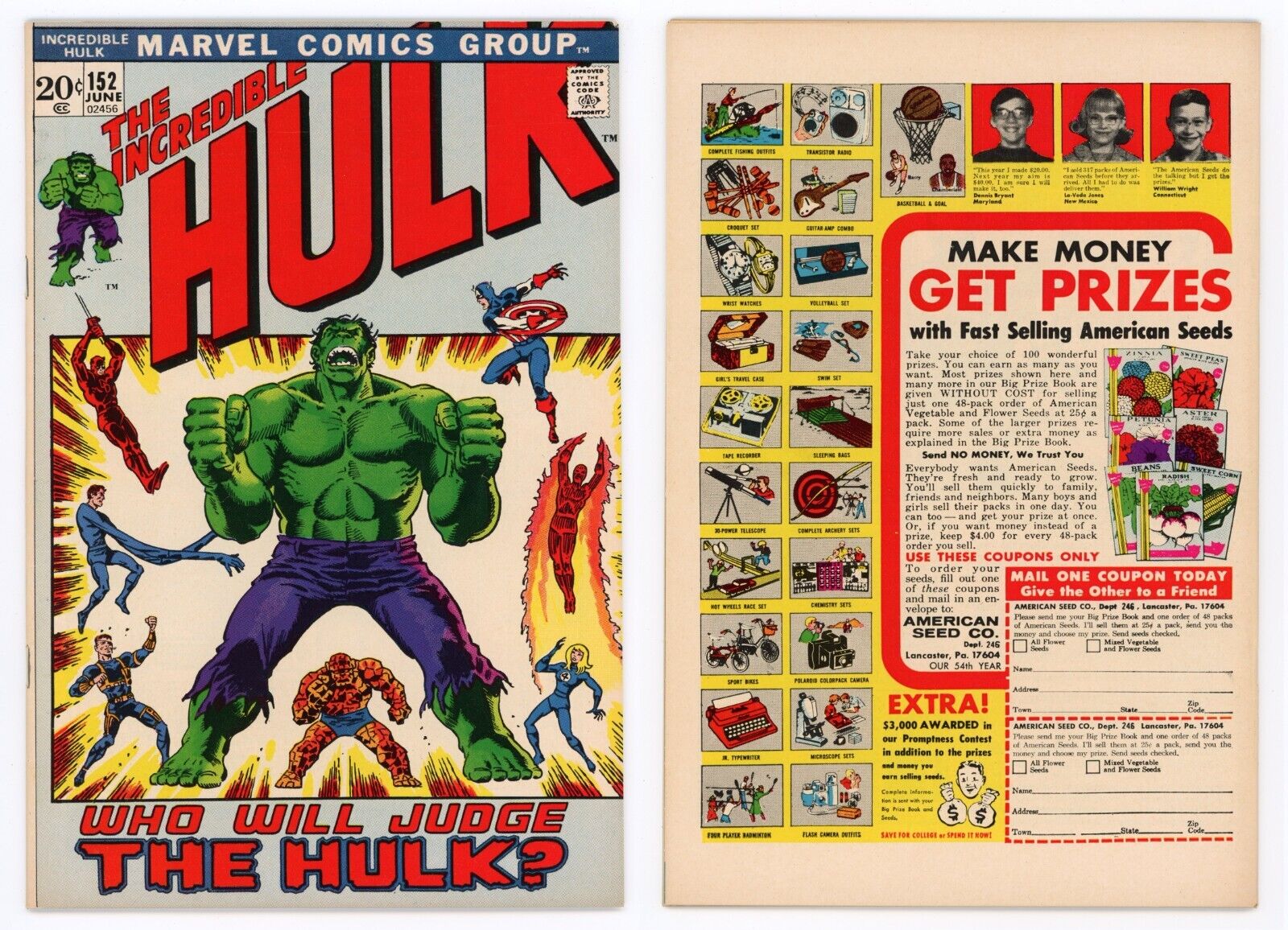 Incredible Hulk #152 (VF- 7.5) MARK JEWELERS Insert Englehart Trimpe 1972 Marvel