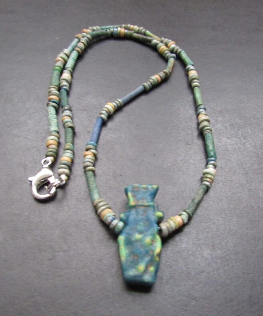 NILE  Ancient Egyptian Bes Amulet Mummy Bead Necklace ca 600 BC