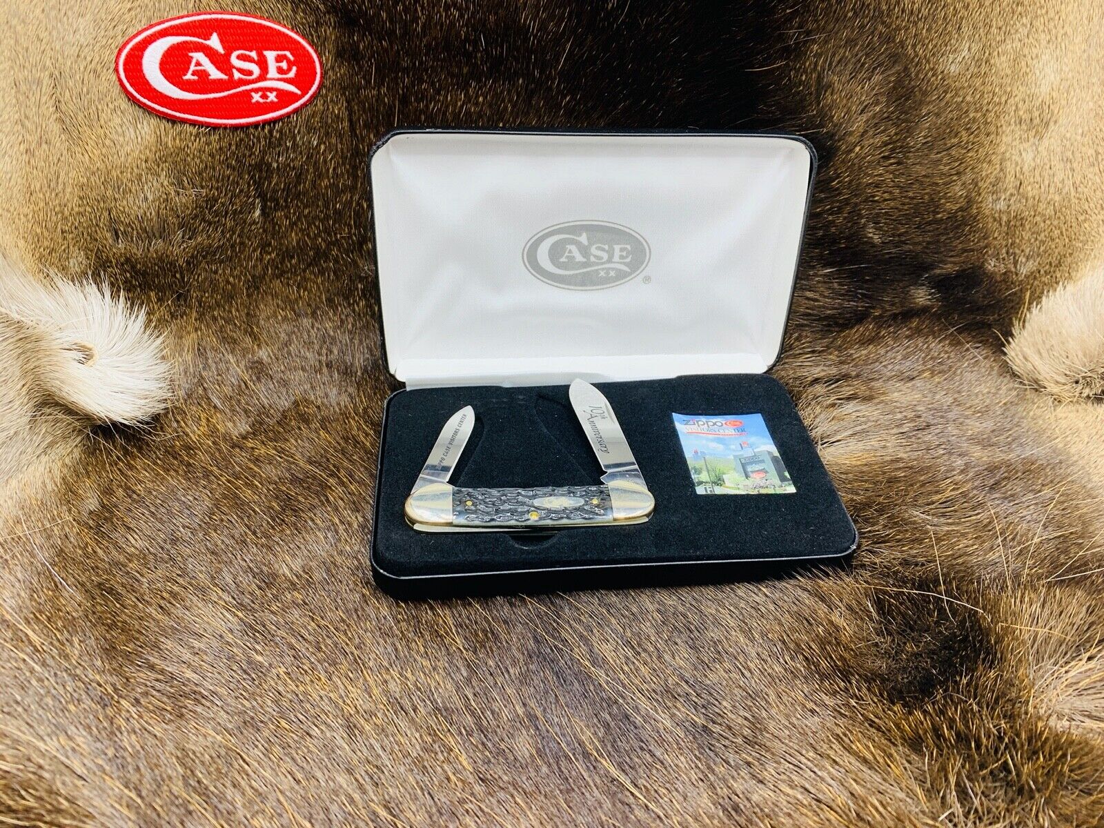 2007 Case / Zippo 10th Anniversary Canoe Knife Black Bone Handles Mint Box 